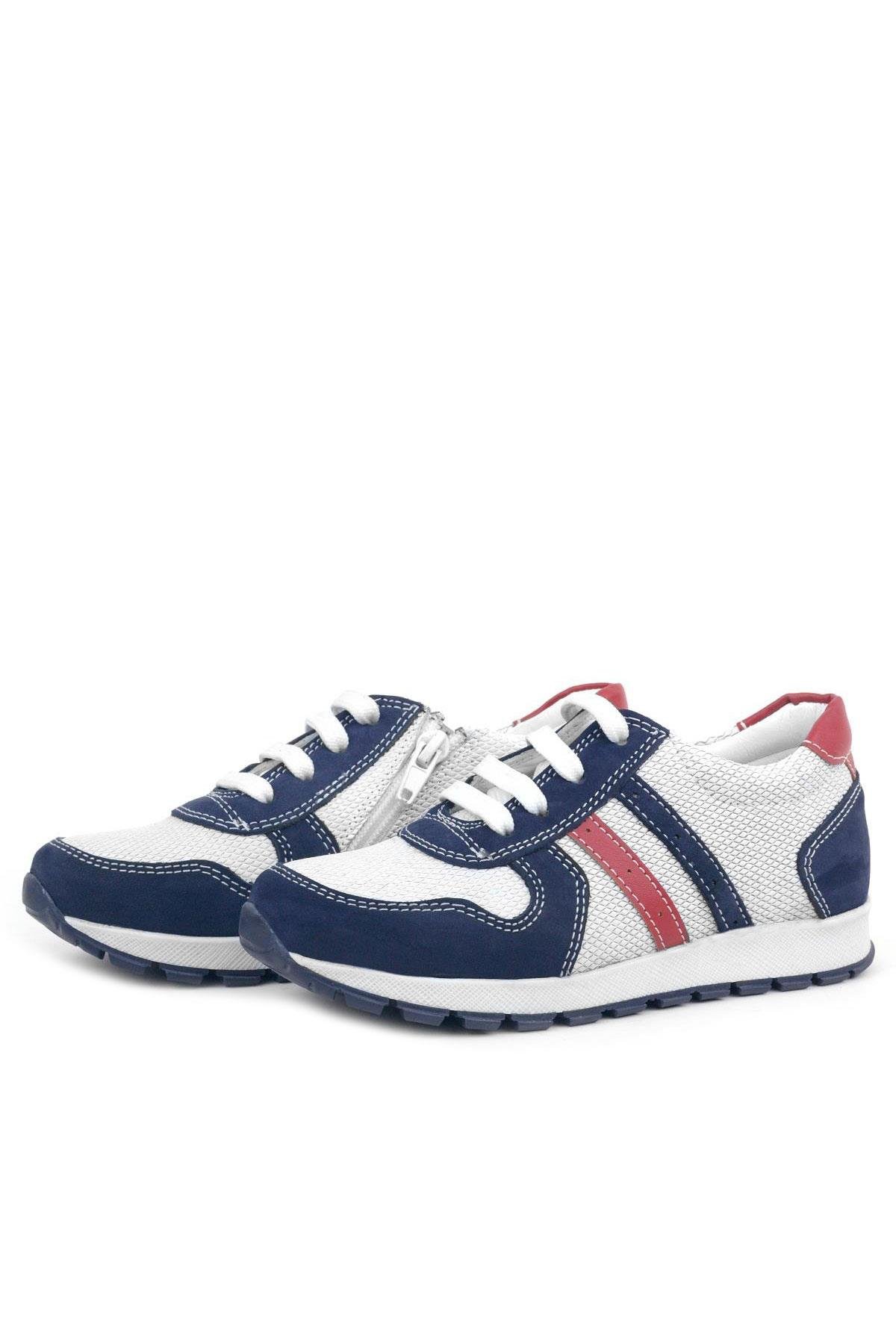 Hakiki Deri Lacivert Beyaz Fermuarlı Çocuk Spor Ayakkabı - Görsel 6