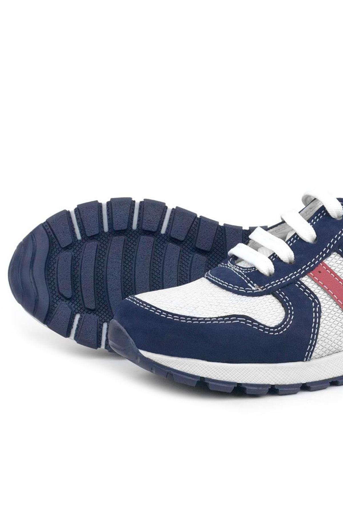 Hakiki Deri Lacivert Beyaz Fermuarlı Çocuk Spor Ayakkabı - Görsel 8