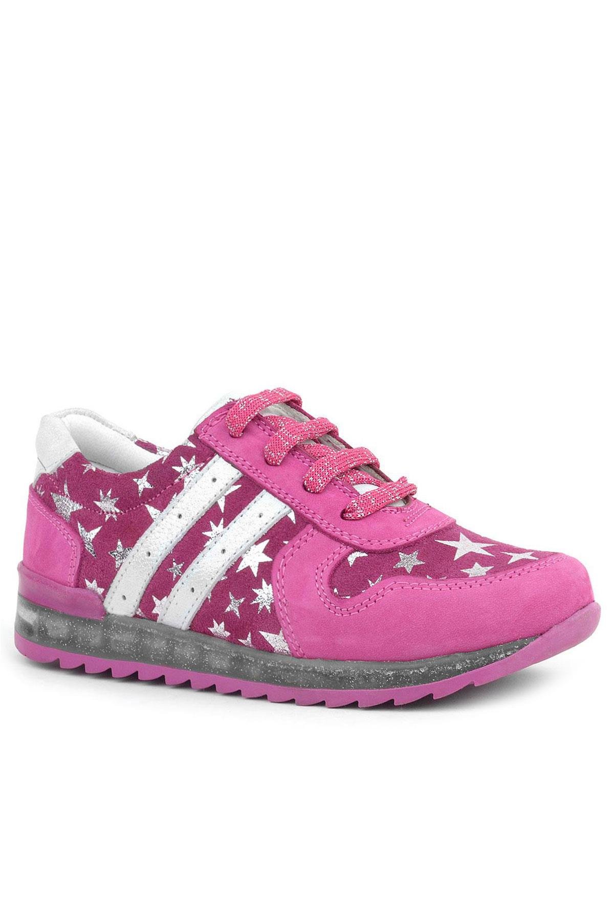 Hakiki Deri Fuşya Simli Tabanlı Kız Çocuk Spor Ayakkabı - Görsel 2