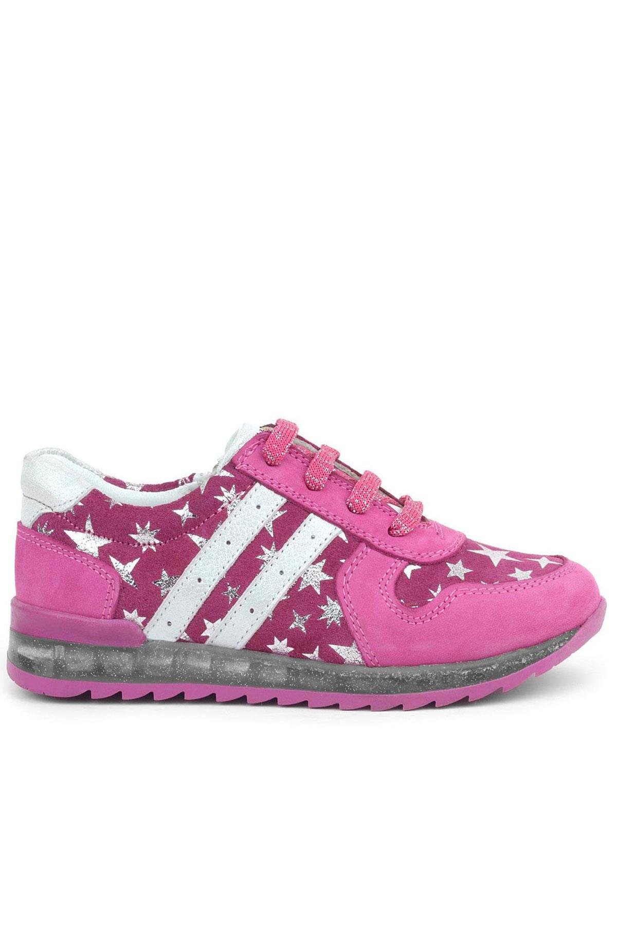 Hakiki Deri Fuşya Simli Tabanlı Kız Çocuk Spor Ayakkabı - Görsel 3