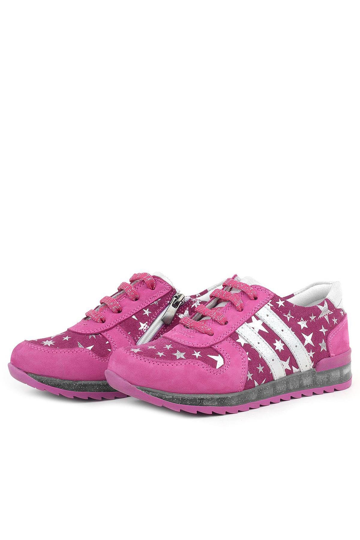 Hakiki Deri Fuşya Simli Tabanlı Kız Çocuk Spor Ayakkabı - Görsel 6
