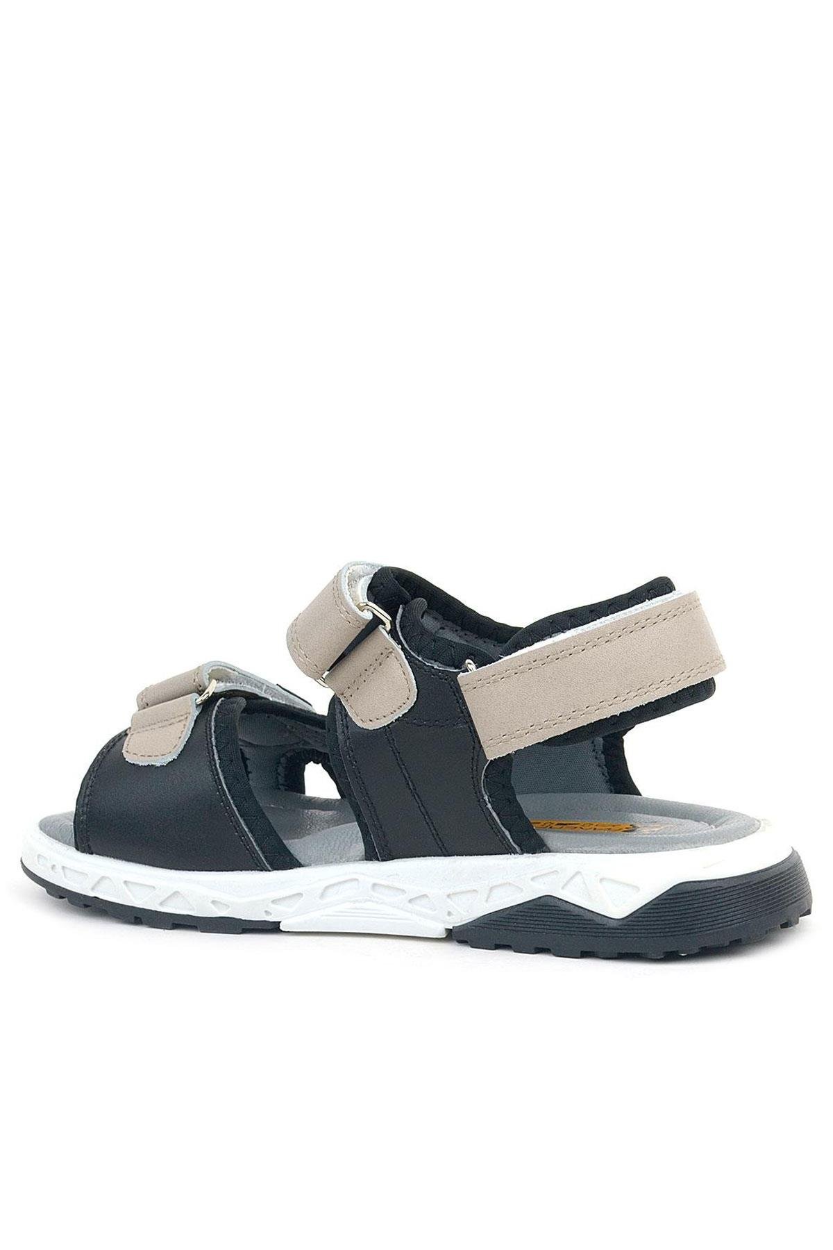 Hakiki Deri Siyah Kum Rengi Cırtlı Çocuk Sandalet - Görsel 4
