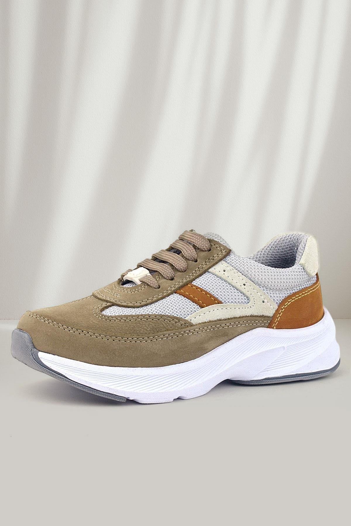 Hakiki Deri Anatomik Kum Rengi Bağcıklı Hafif Çocuk Spor Ayakkabı - Görsel 3