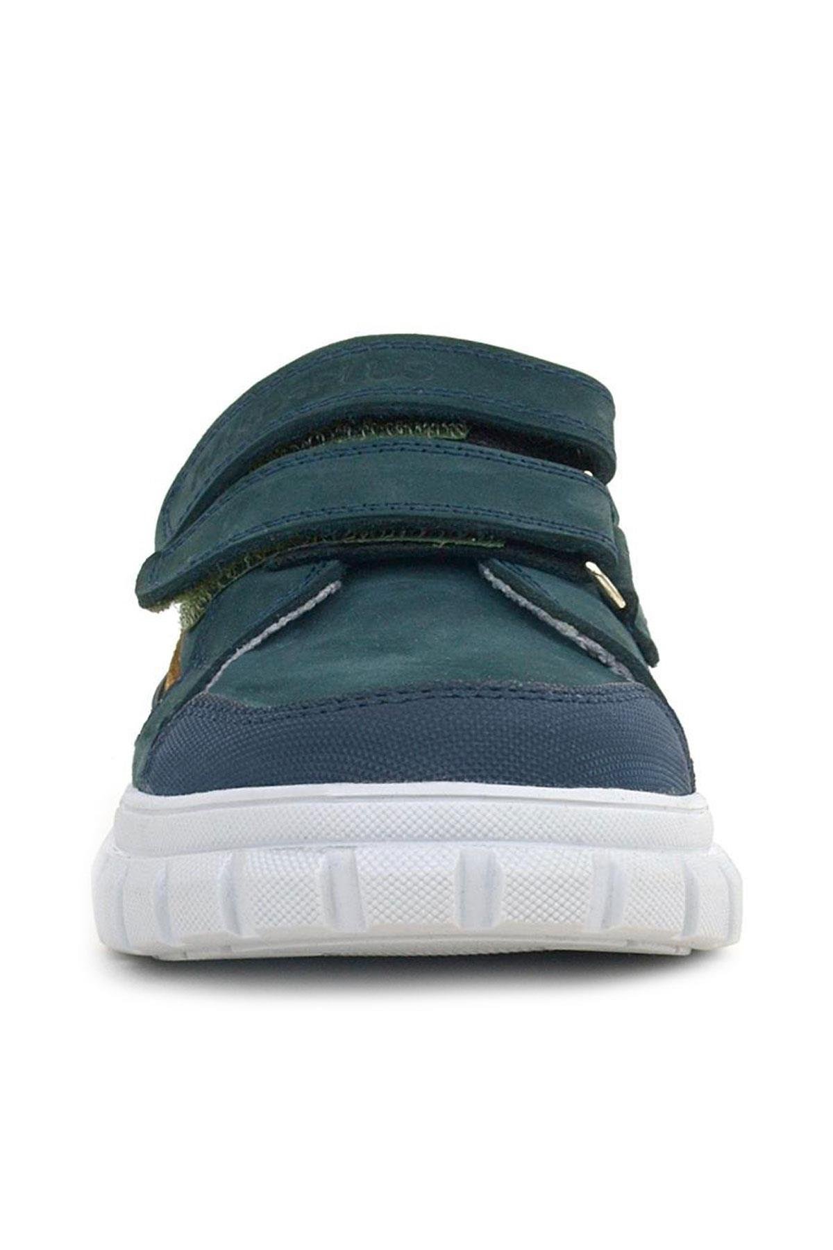 Hakiki Deri Koyu Yeşil Cırtlı Günlük Spor Çocuk Okul Ayakkabı - Görsel 4