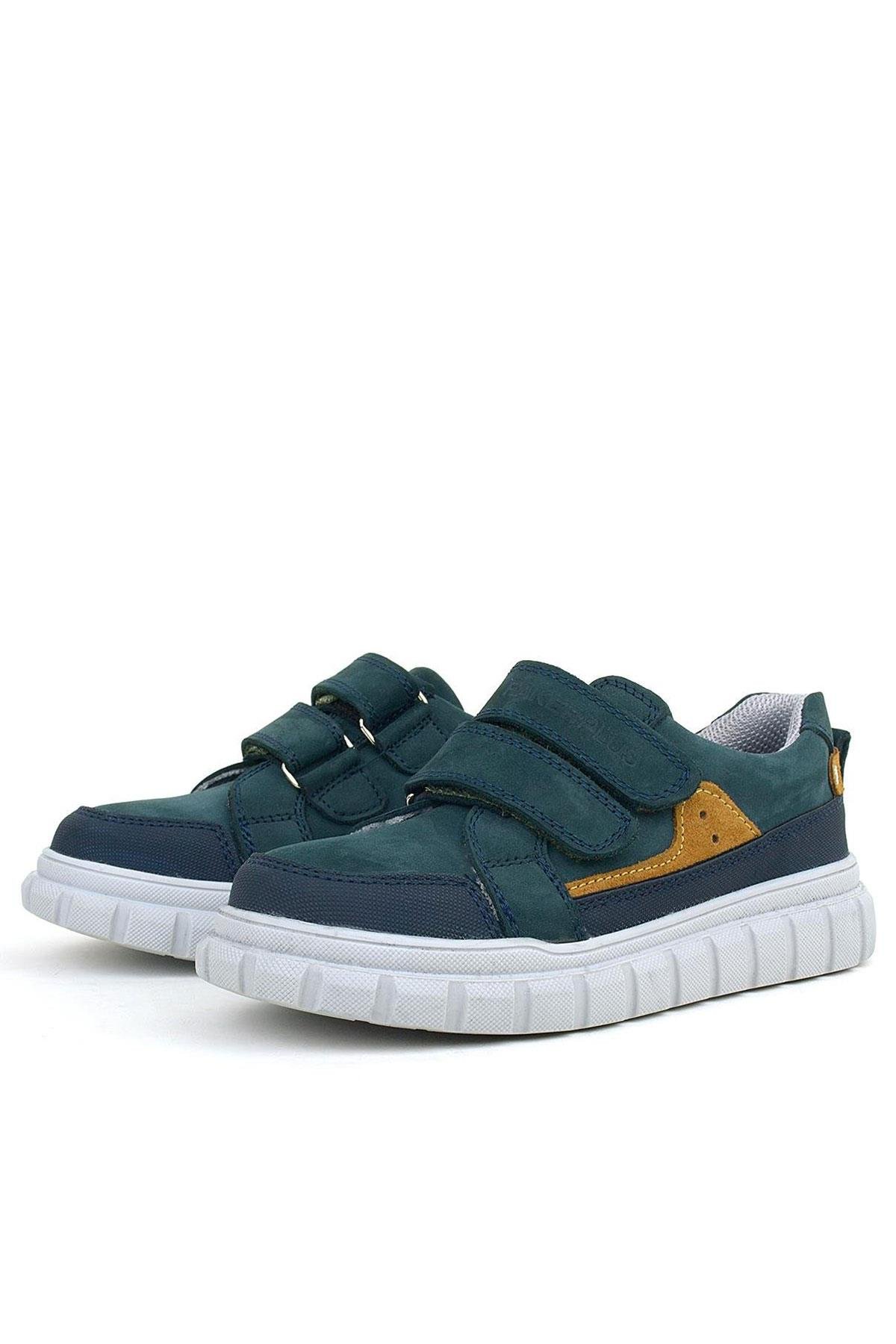 Hakiki Deri Koyu Yeşil Cırtlı Günlük Spor Çocuk Okul Ayakkabı - Görsel 5