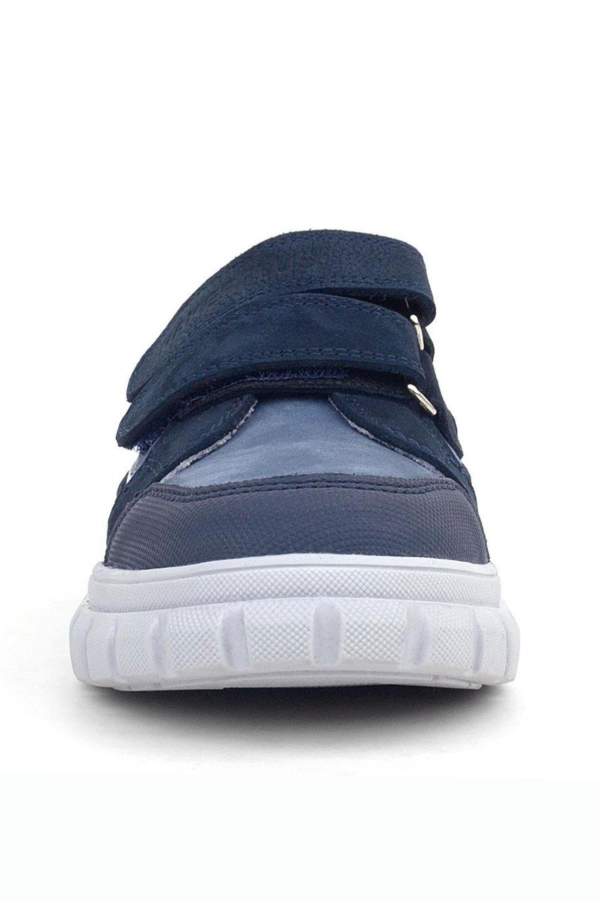 Hakiki Deri Lacivert Beyaz Cırtlı Çocuk Günlük Spor Okul Ayakkabı - Görsel 4