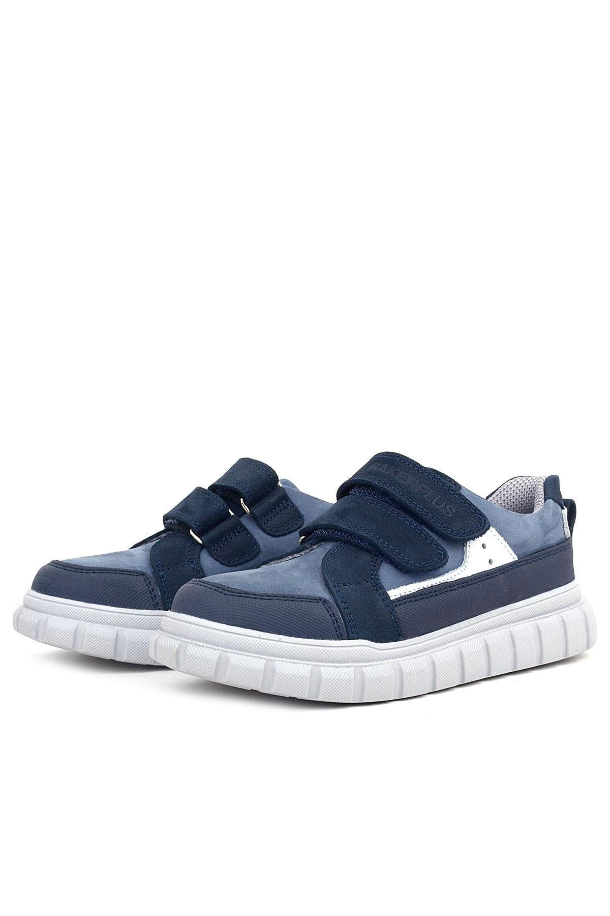 Hakiki Deri Lacivert Beyaz Cırtlı Çocuk Günlük Spor Okul Ayakkabı - Görsel 6