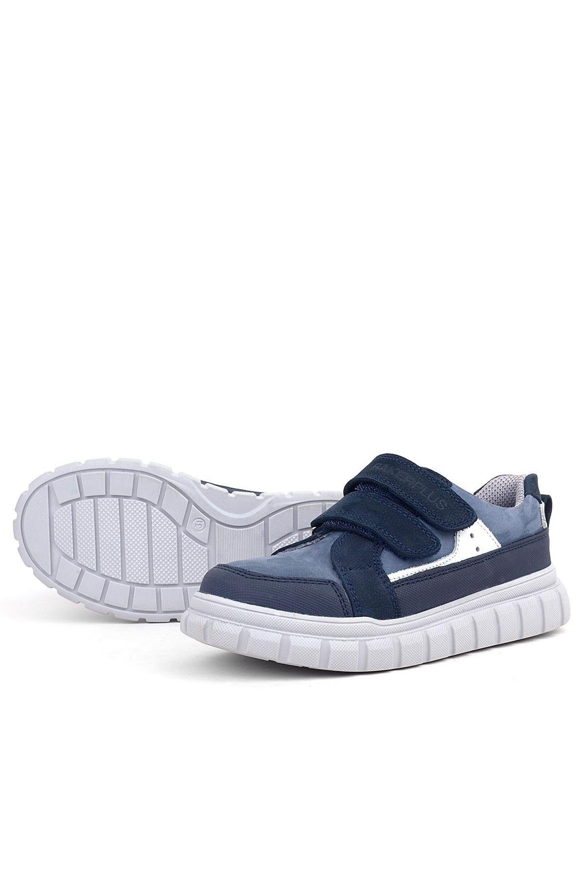 Hakiki Deri Lacivert Beyaz Cırtlı Çocuk Günlük Spor Okul Ayakkabı - Görsel 7