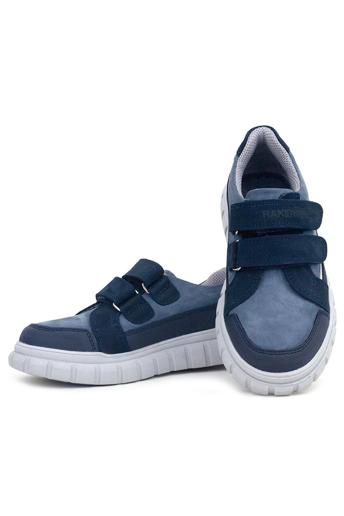 Hakiki Deri Lacivert Beyaz Cırtlı Çocuk Günlük Spor Okul Ayakkabı - Görsel 8