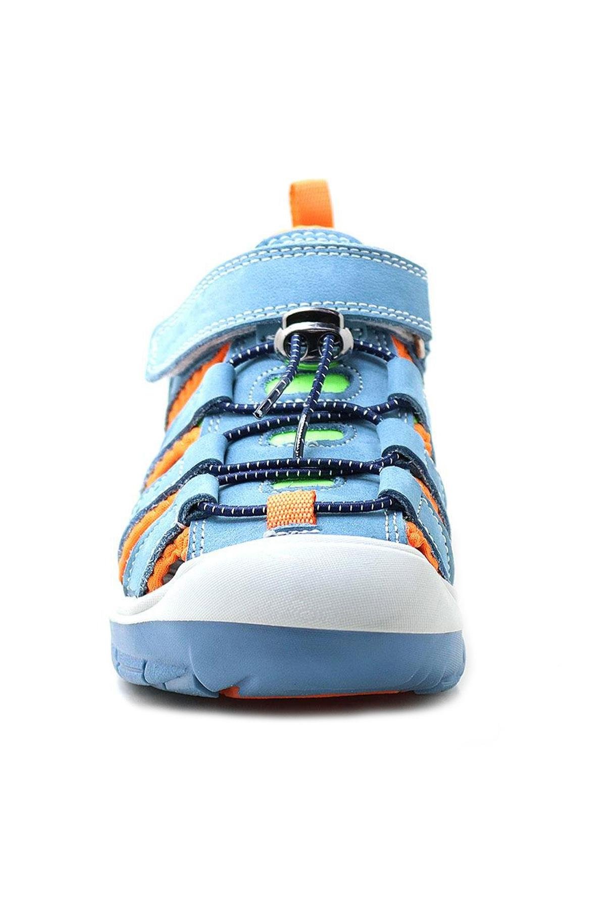 Hakiki Deri Mavi Turuncu Çocuk Sandalet - Görsel 5