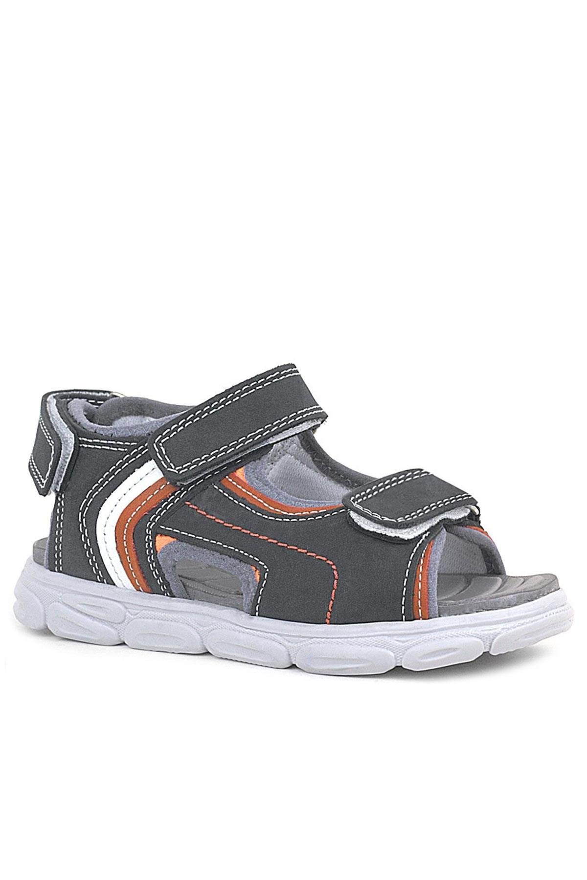 Hakiki Deri Gri Turuncu Beyaz Cırt Cırtlı Çocuk Sandalet - Görsel 2