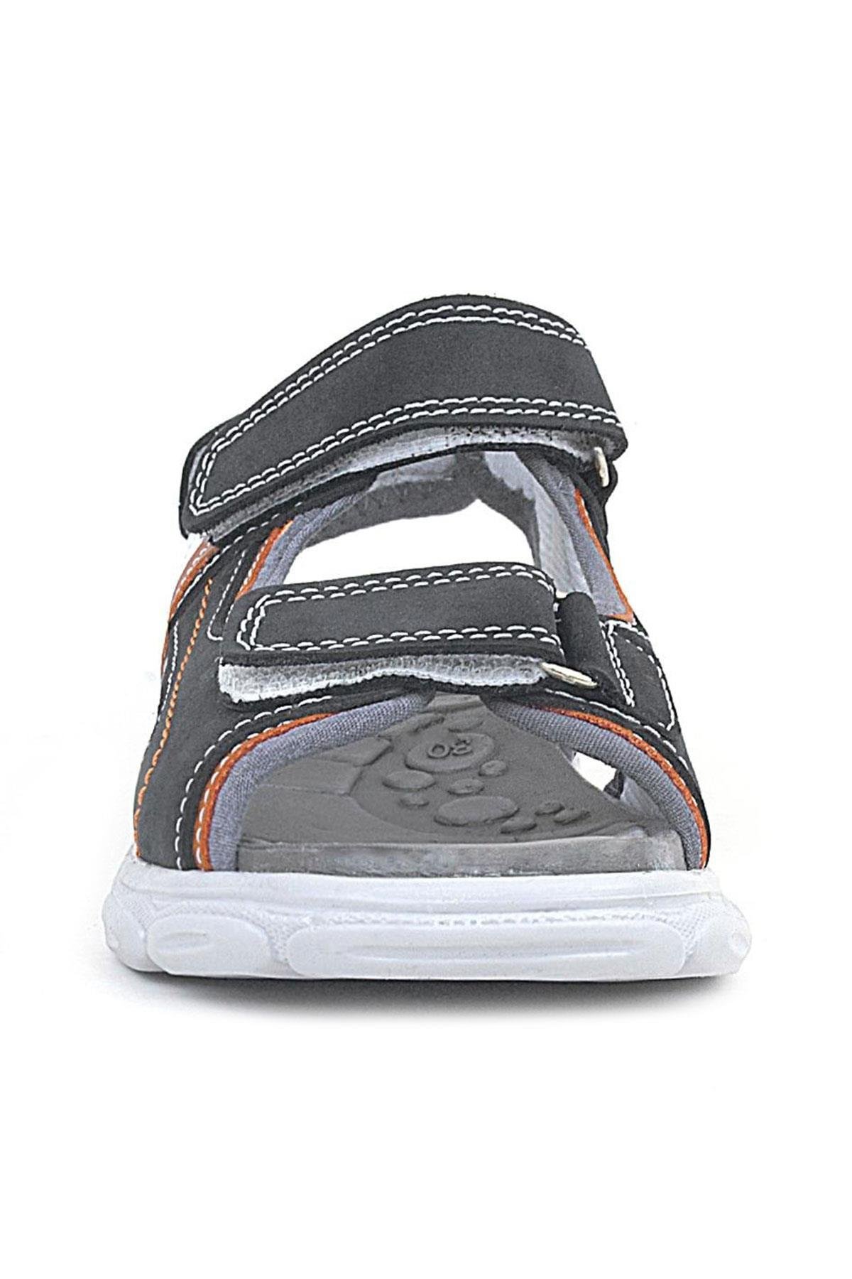 Hakiki Deri Gri Turuncu Beyaz Cırt Cırtlı Çocuk Sandalet - Görsel 4