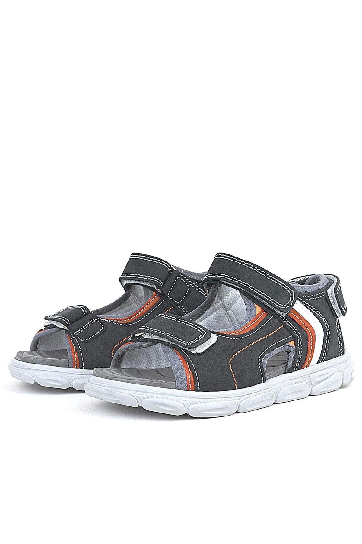 Hakiki Deri Gri Turuncu Beyaz Cırt Cırtlı Çocuk Sandalet - Görsel 5