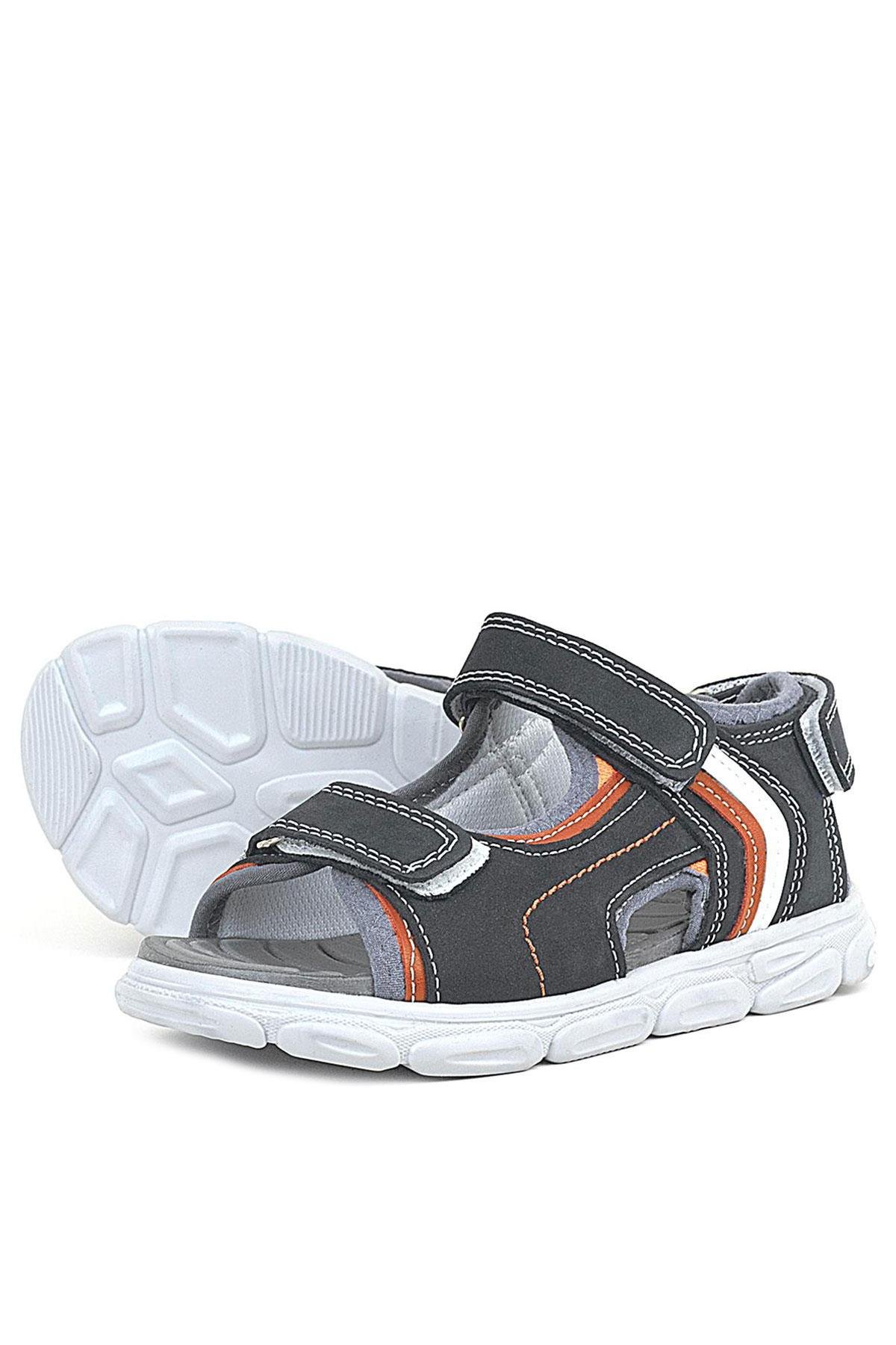Hakiki Deri Gri Turuncu Beyaz Cırt Cırtlı Çocuk Sandalet - Görsel 6