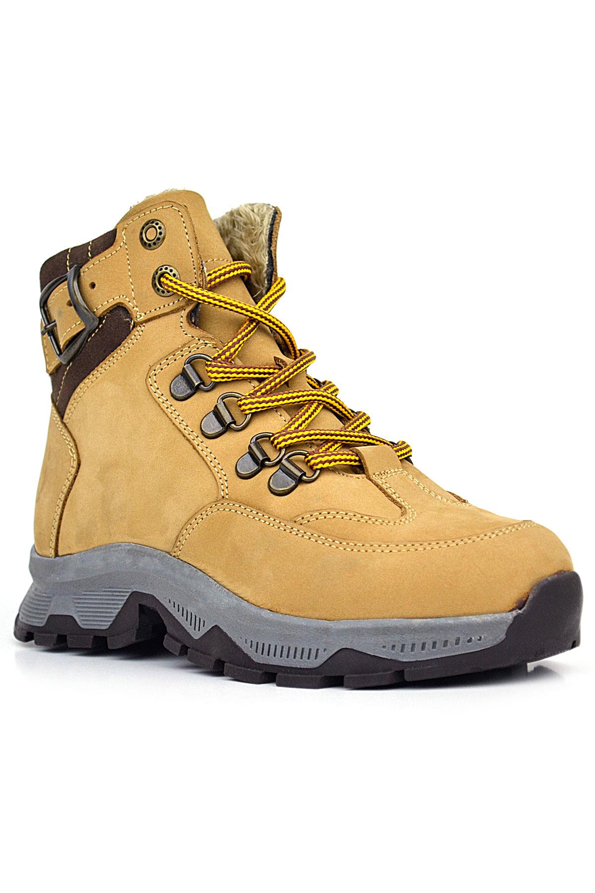 Hakiki Deri Taba Bağcıklı Fermuarlı Trekking Çocuk Bot - Görsel 2
