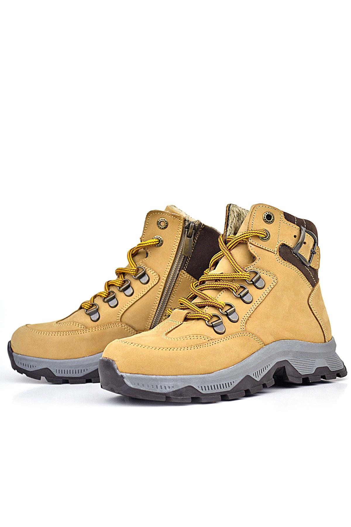 Hakiki Deri Taba Bağcıklı Fermuarlı Trekking Çocuk Bot - Görsel 6