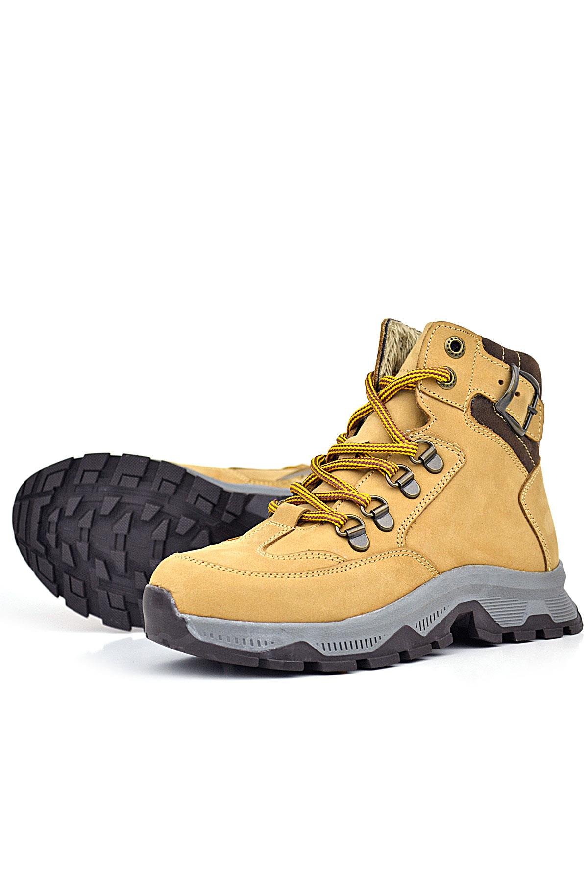 Hakiki Deri Taba Bağcıklı Fermuarlı Trekking Çocuk Bot - Görsel 7