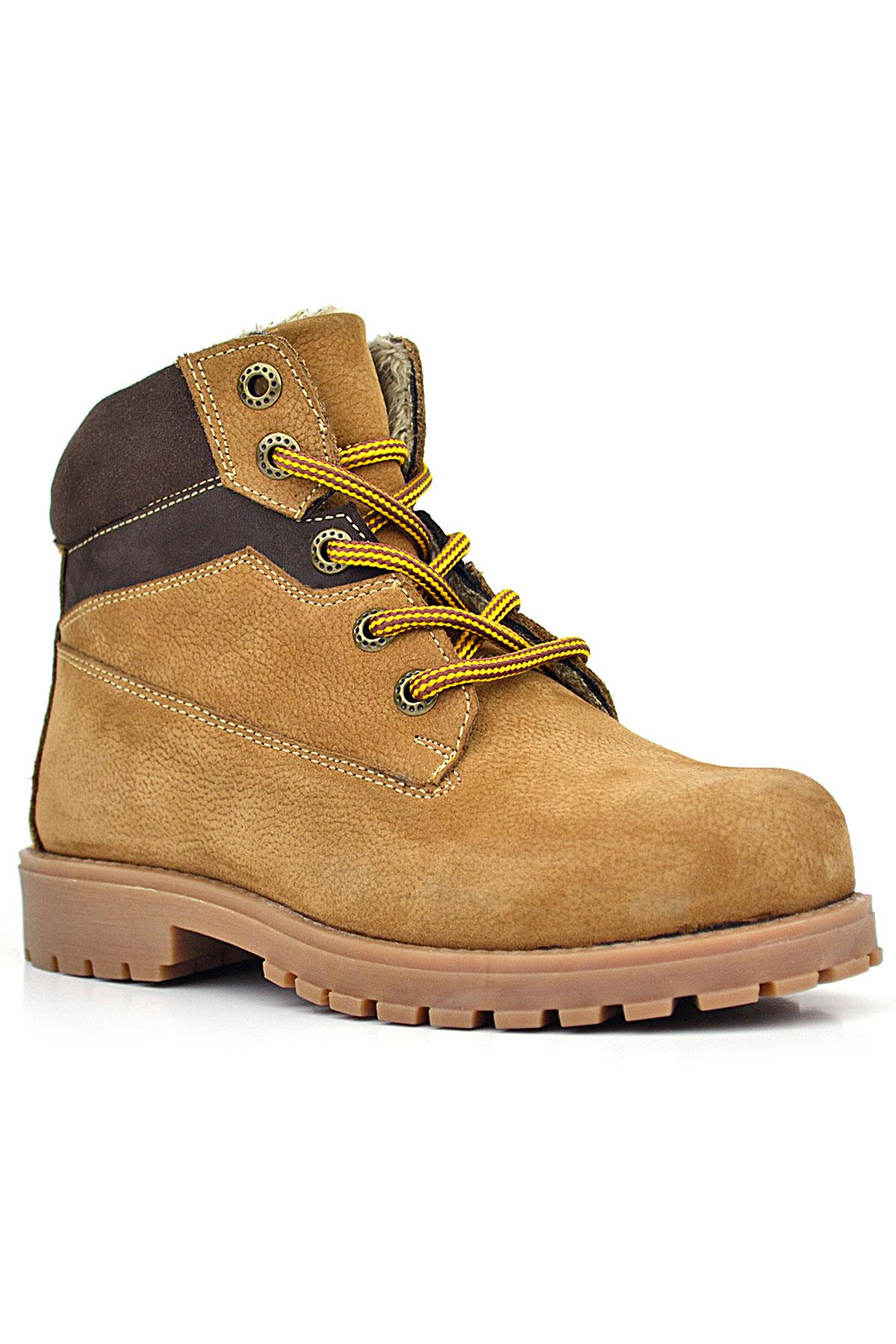 Hakiki Deri Taba Kahverengi Bağcıklı Fermuarlı Kışlık Çocuk Bot - Görsel 2