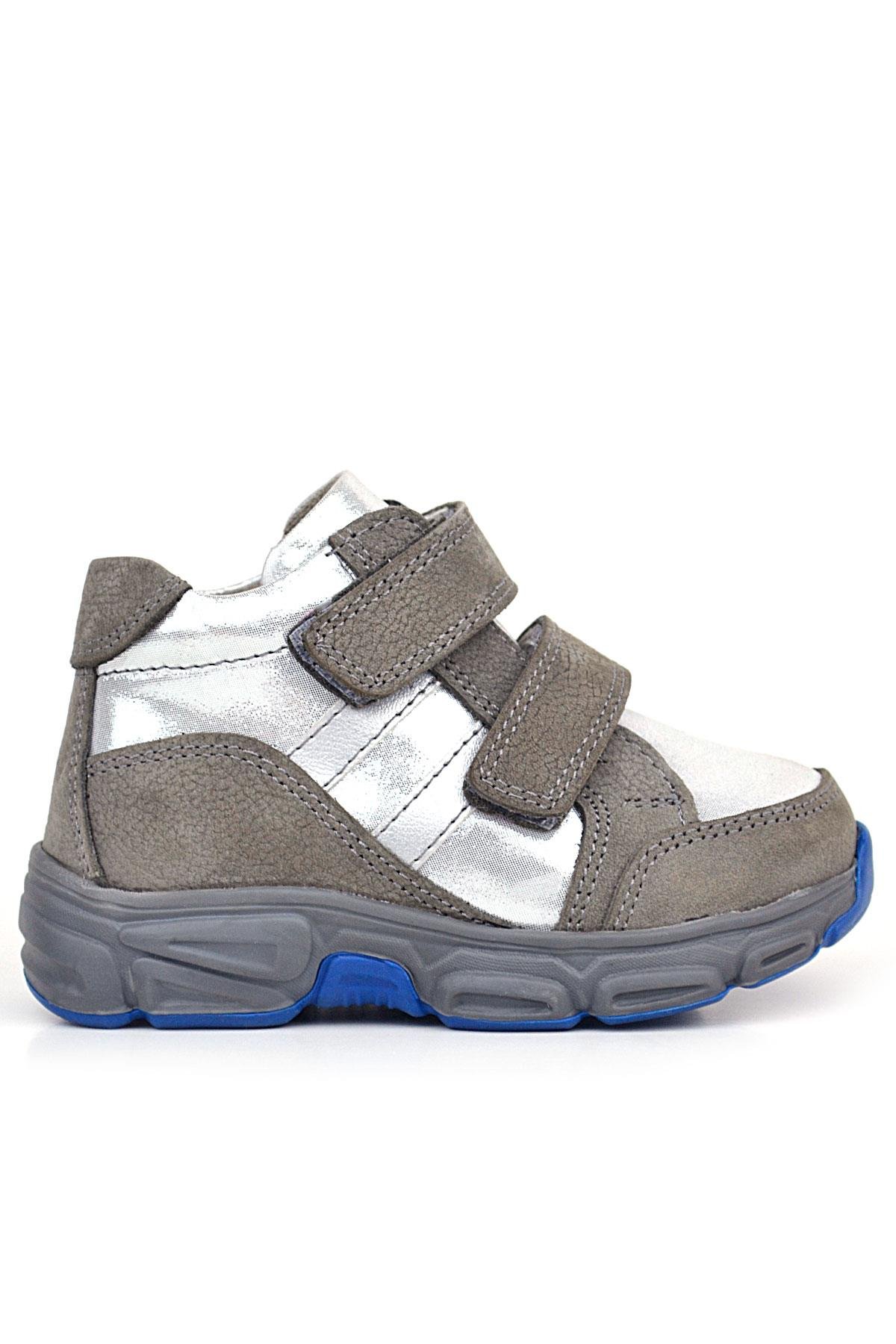 Hakiki Deri Gri Gümüş Cırtlı Kız Bebek Bot Ayakkabı - Görsel 3