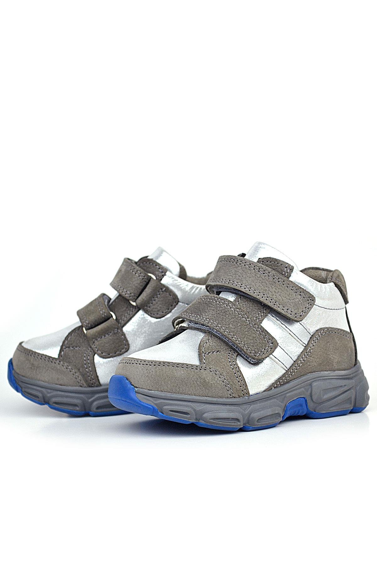 Hakiki Deri Gri Gümüş Cırtlı Kız Bebek Bot Ayakkabı - Görsel 5