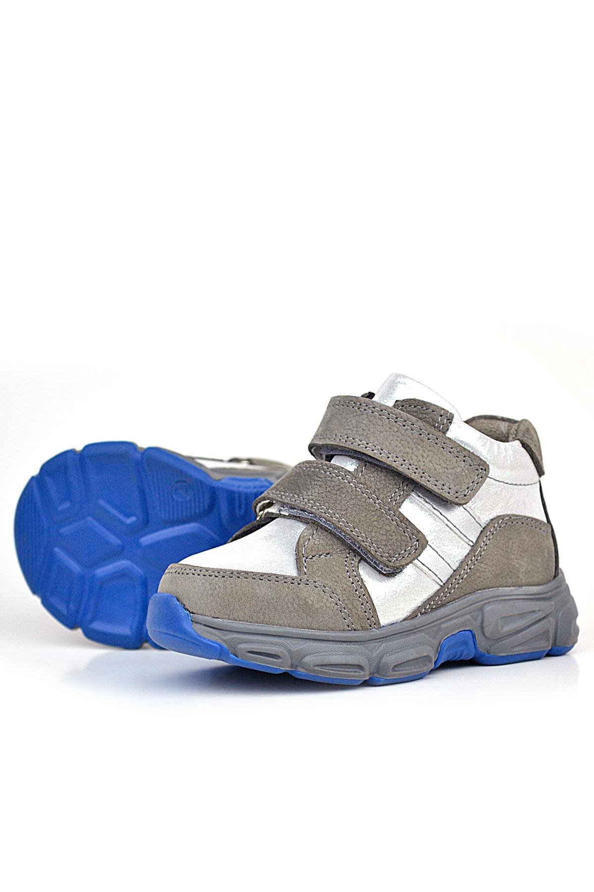 Hakiki Deri Gri Gümüş Cırtlı Kız Bebek Bot Ayakkabı - Görsel 6