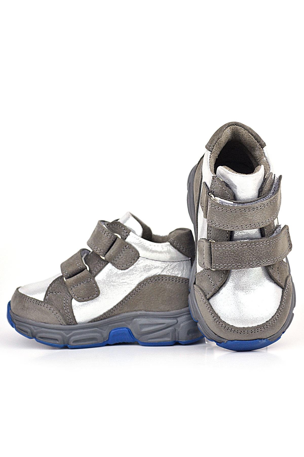 Hakiki Deri Gri Gümüş Cırtlı Kız Bebek Bot Ayakkabı - Görsel 7