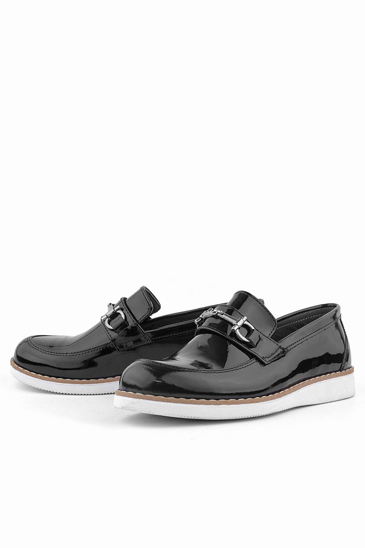 Hakiki Deri Siyah Rugan Loafer Çocuk Klasik Ayakkabı - Görsel 5