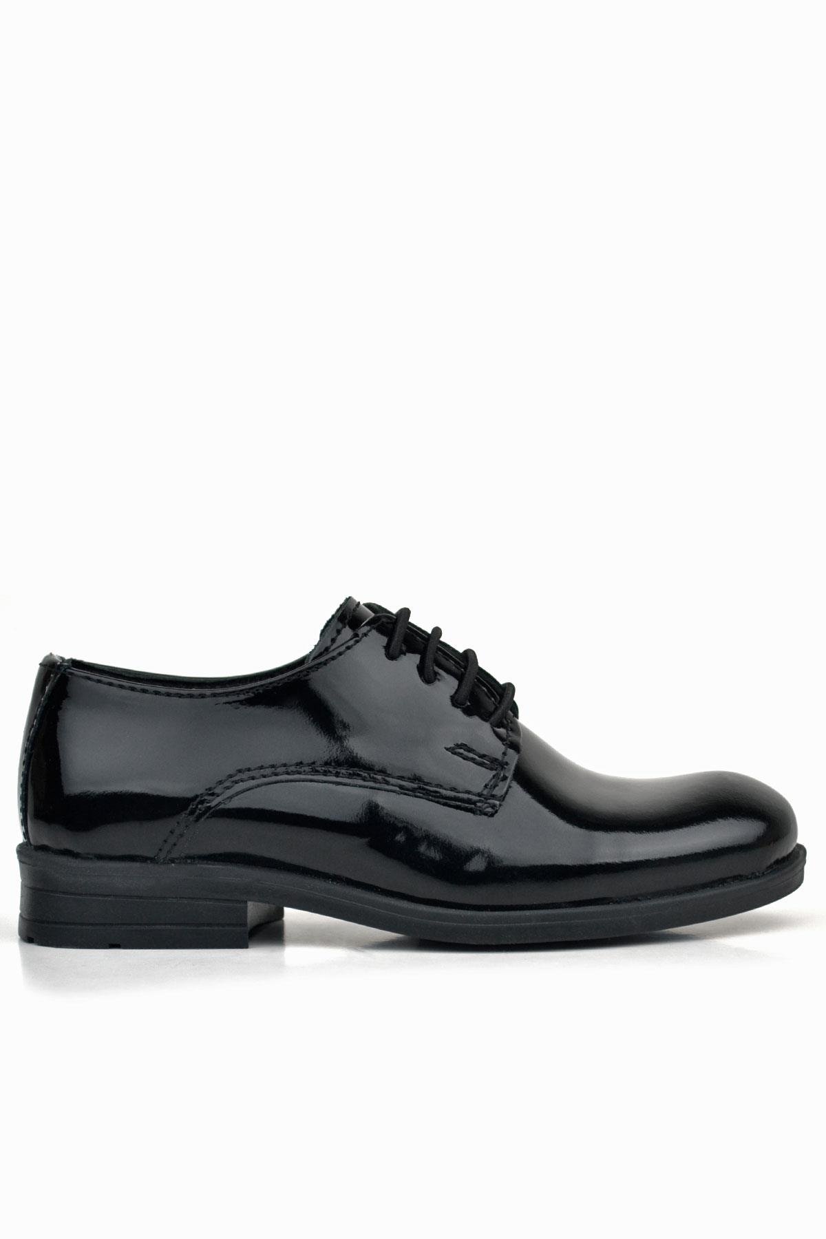 Hakiki Deri Siyah Rugan Bağcıklı Oxford Çocuk Okul Ayakkabısı - Görsel 3