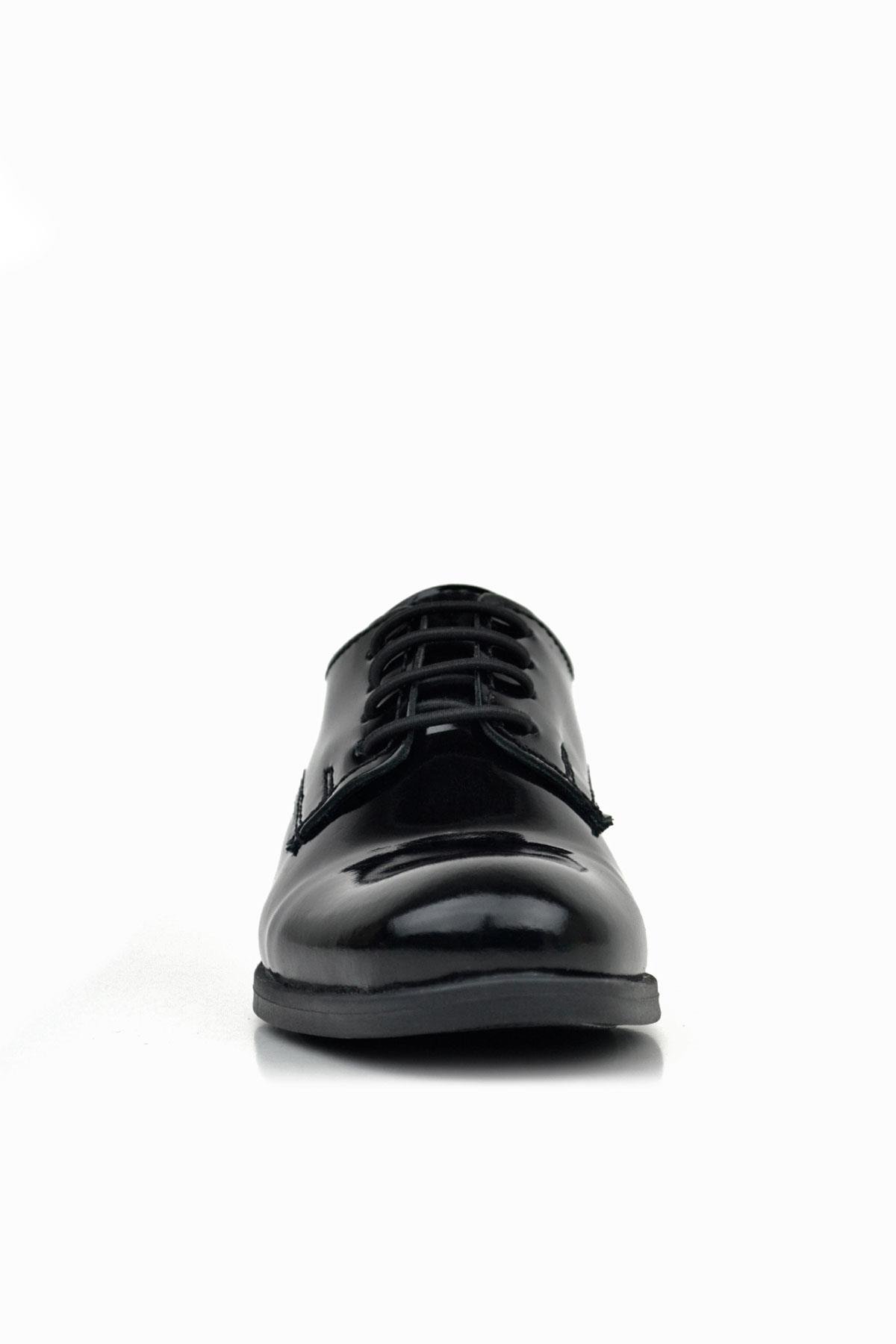 Hakiki Deri Siyah Rugan Bağcıklı Oxford Çocuk Okul Ayakkabısı - Görsel 4