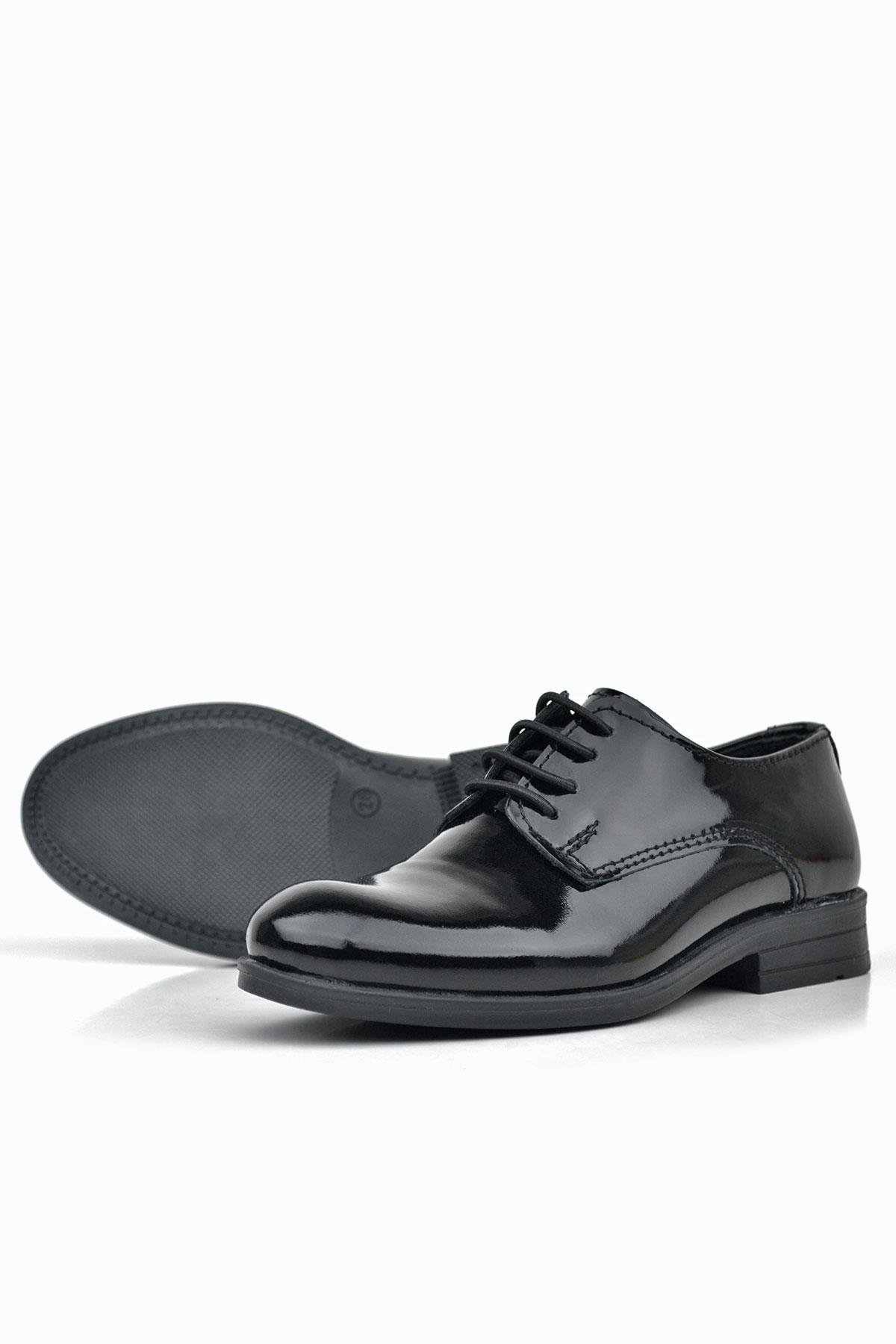 Hakiki Deri Siyah Rugan Bağcıklı Oxford Çocuk Okul Ayakkabısı - Görsel 6