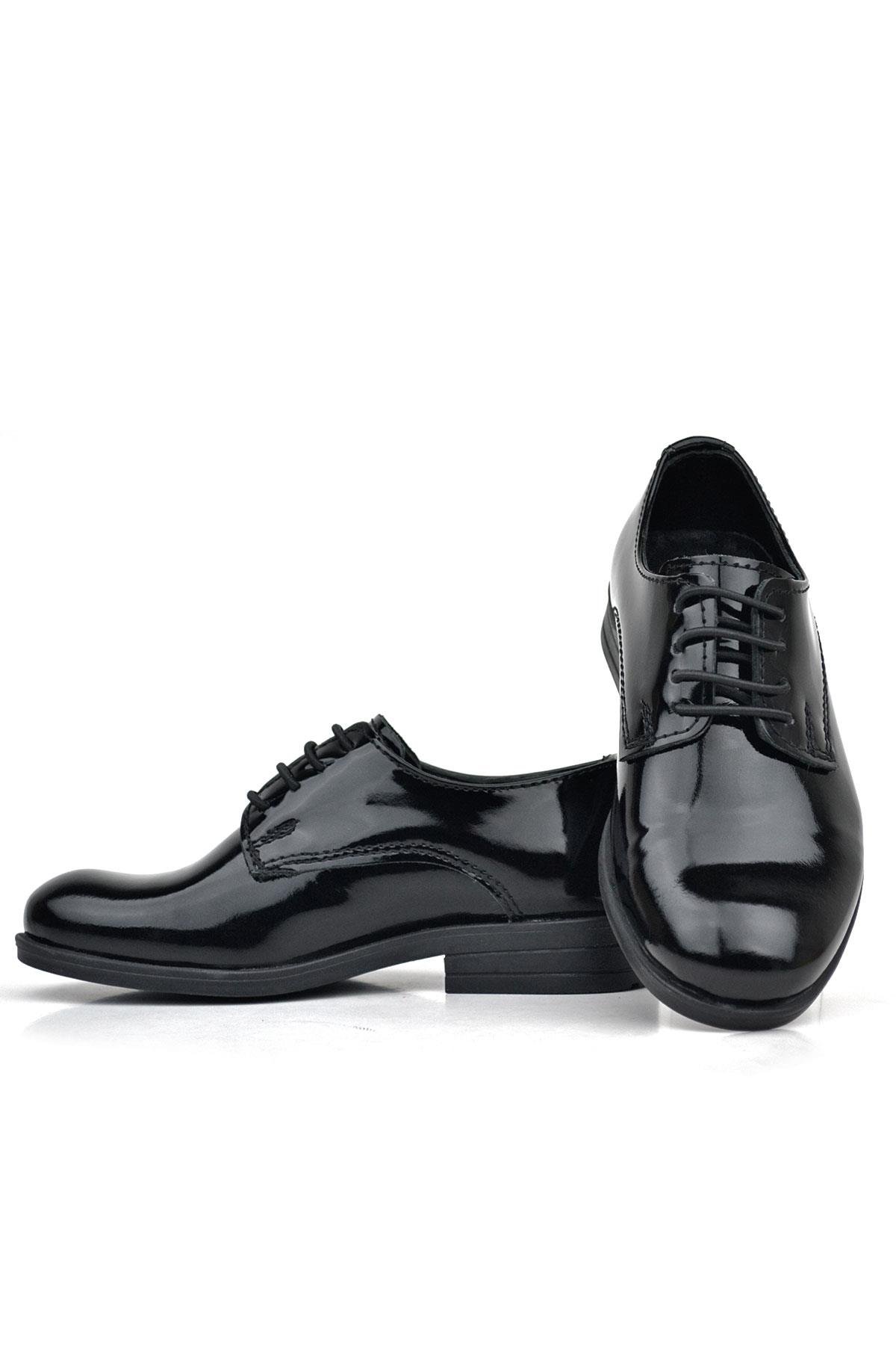 Hakiki Deri Siyah Rugan Bağcıklı Oxford Çocuk Okul Ayakkabısı - Görsel 7