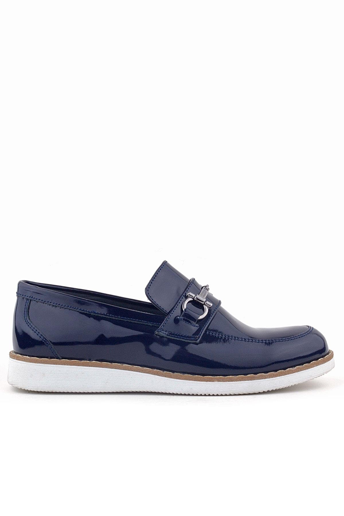 Rakerplus Lacivert Rakerplus Hakiki Deri Rugan Loafer Çocuk Klasik Ayakkabı
