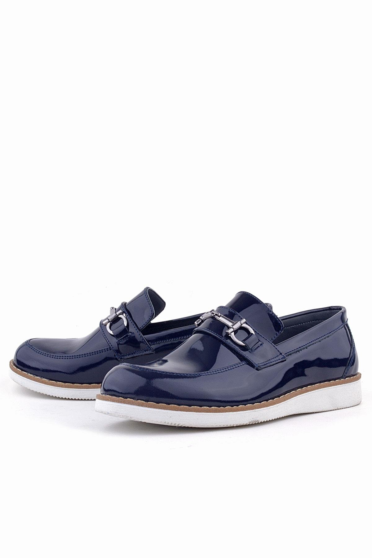 Rakerplus Lacivert Rakerplus Hakiki Deri Rugan Loafer Çocuk Klasik Ayakkabı