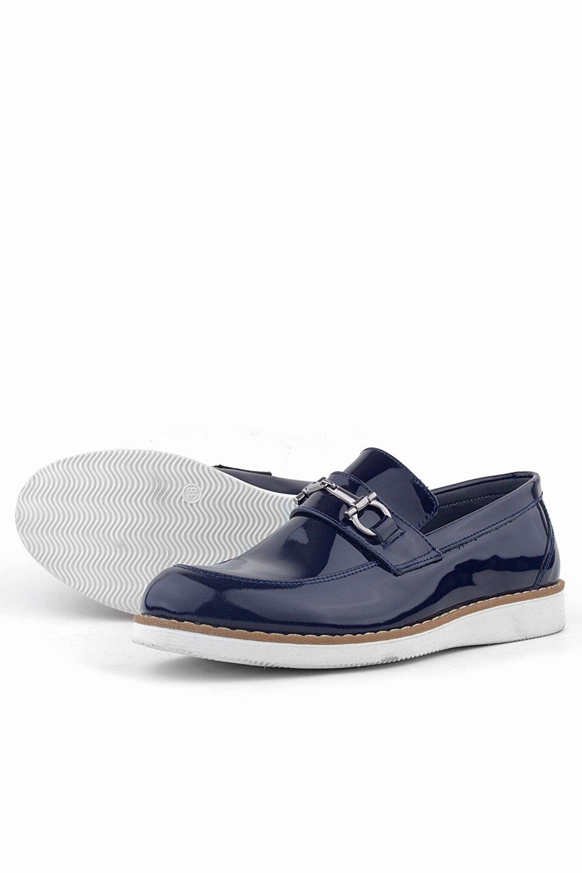 Rakerplus Lacivert Rakerplus Hakiki Deri Rugan Loafer Çocuk Klasik Ayakkabı