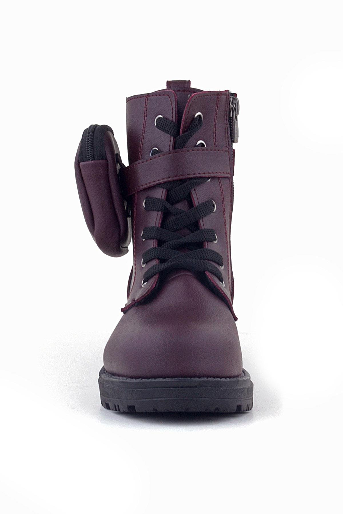 Bordo Fermuarlı Bağcıklı Cüzdanlı Kız Çocuk Bot - Görsel 4