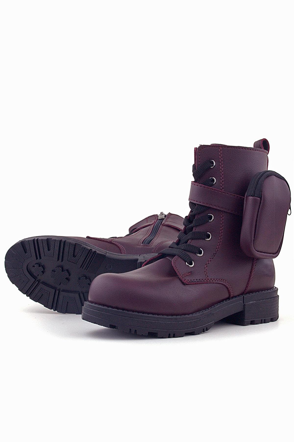 Bordo Fermuarlı Bağcıklı Cüzdanlı Kız Çocuk Bot - Görsel 7