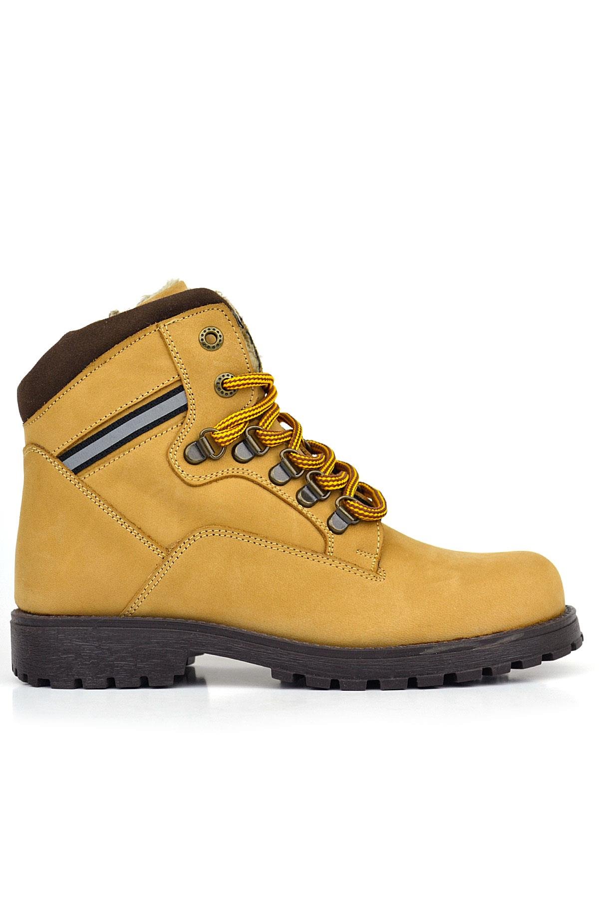 Hakiki Deri Sarı Kahve Bağcıklı Fermuarlı Çocuk Bot - Görsel 3