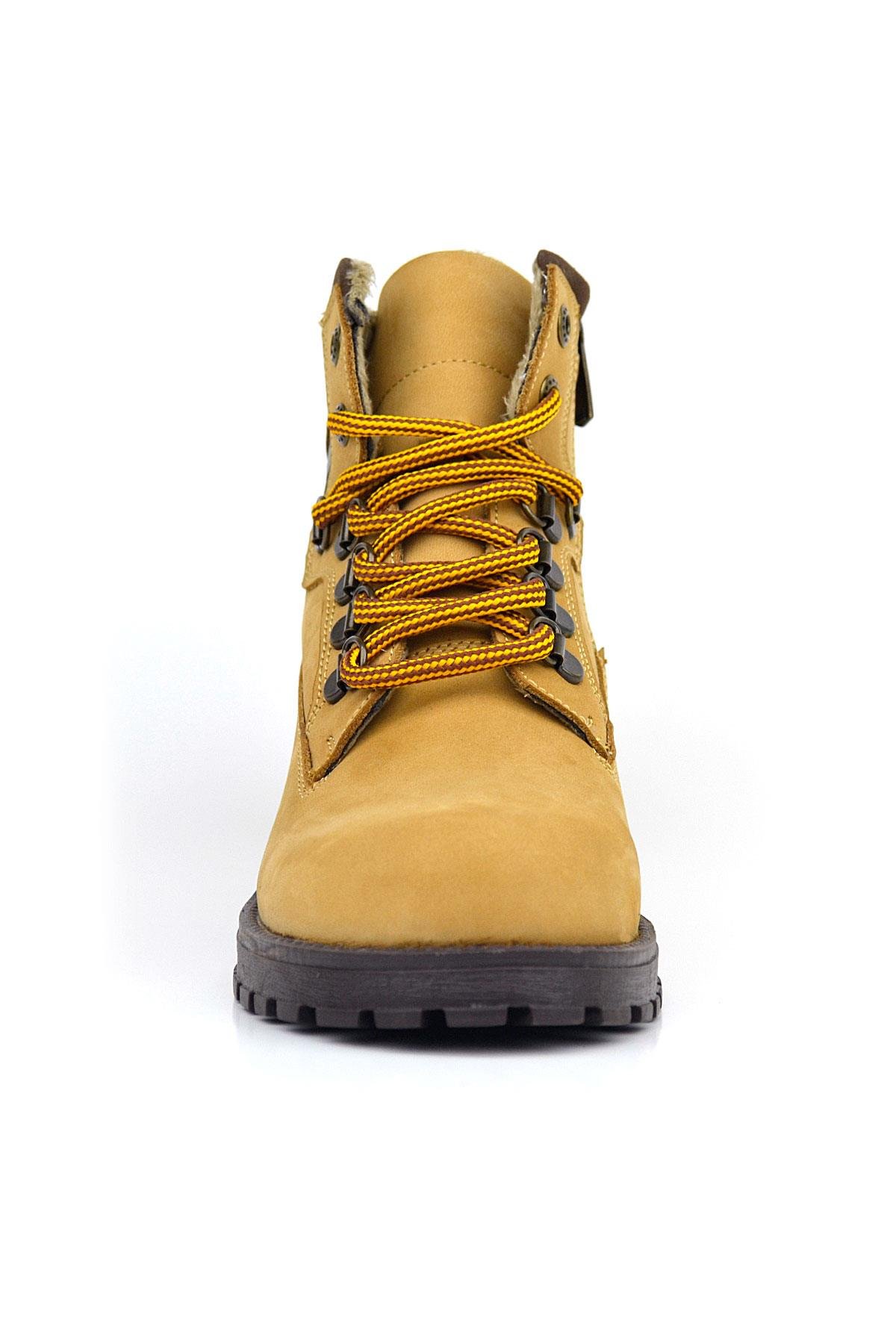 Hakiki Deri Sarı Kahve Bağcıklı Fermuarlı Çocuk Bot - Görsel 4