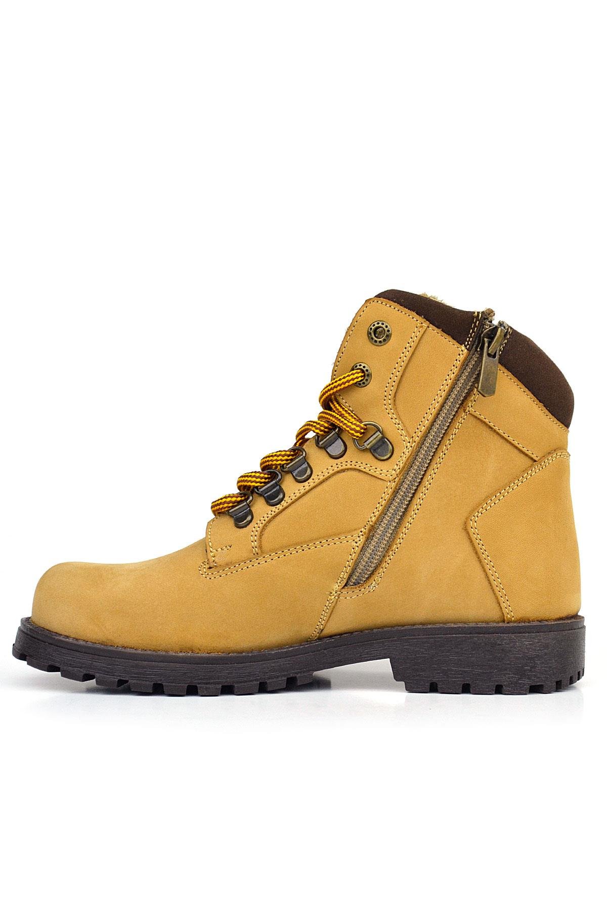 Hakiki Deri Sarı Kahve Bağcıklı Fermuarlı Çocuk Bot - Görsel 5