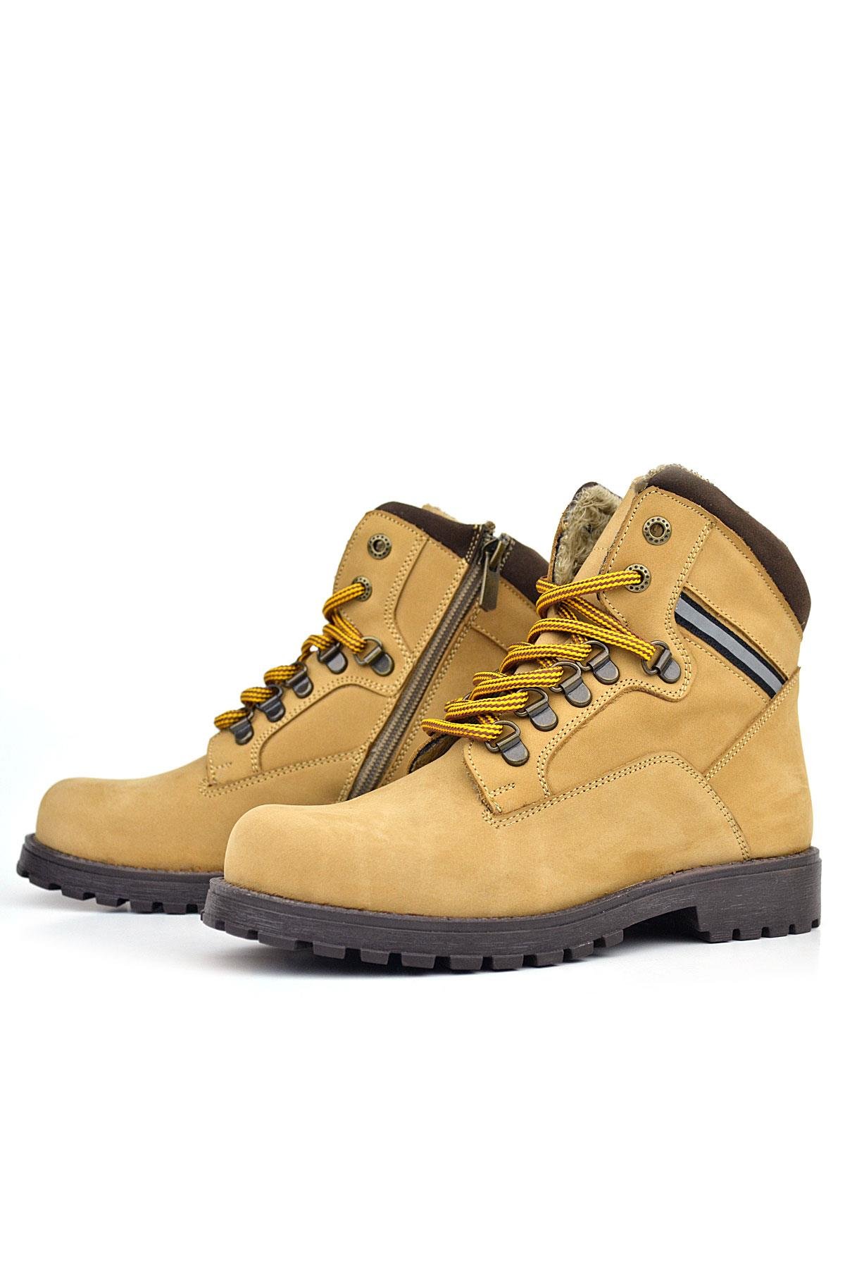 Hakiki Deri Sarı Kahve Bağcıklı Fermuarlı Çocuk Bot - Görsel 6