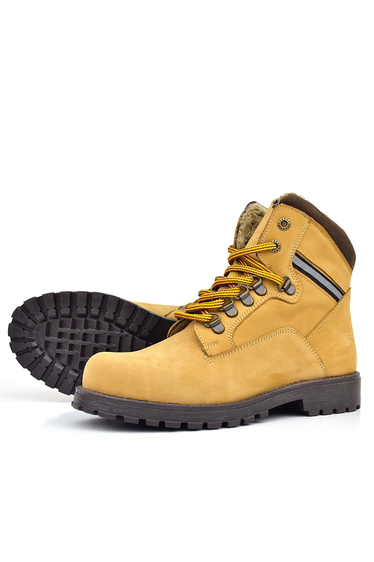 Hakiki Deri Sarı Kahve Bağcıklı Fermuarlı Çocuk Bot - Görsel 7