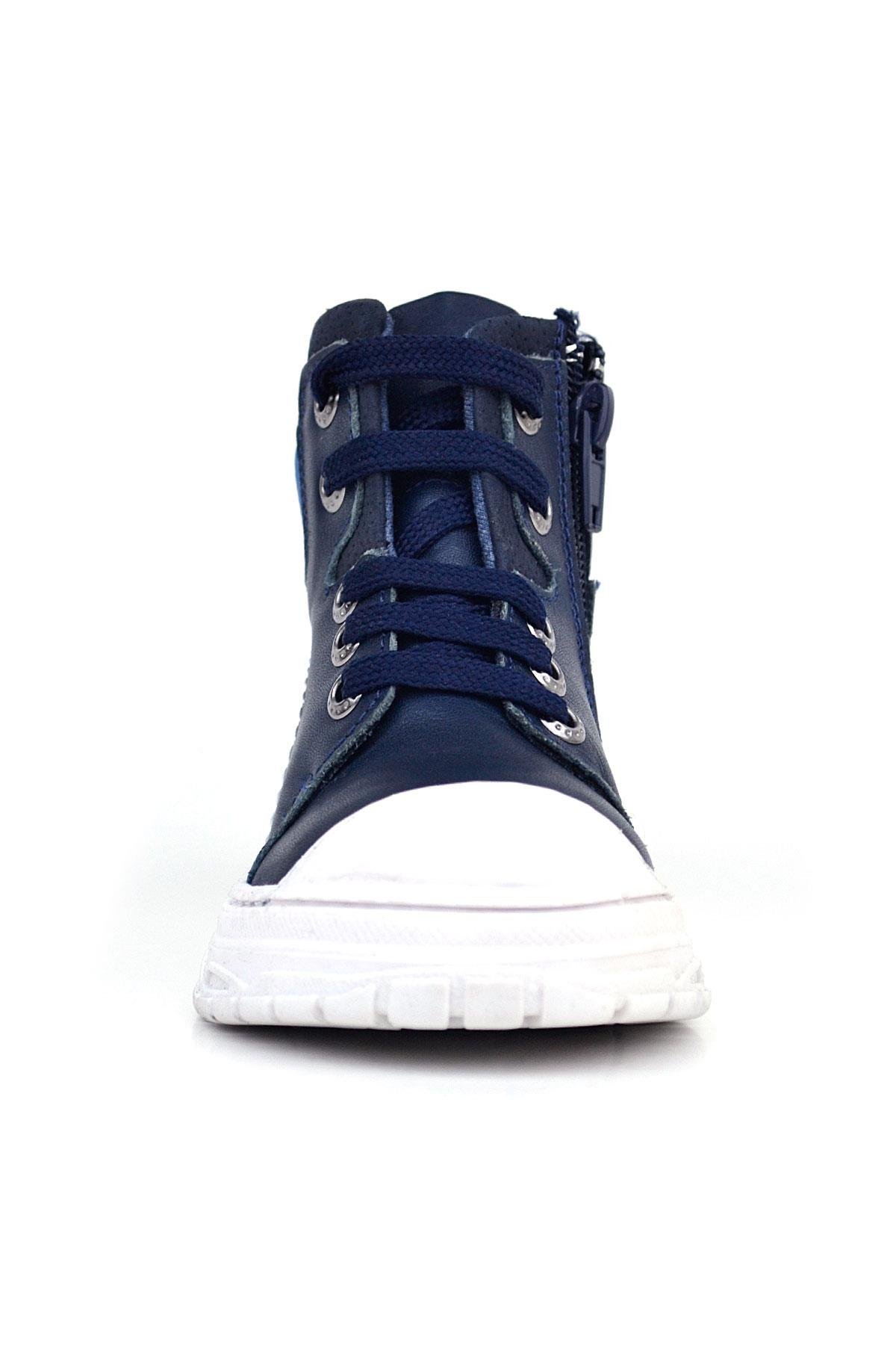 Hakiki Deri Pixel Koyu Lacivert Bağcıklı Fermuarlı Çocuk Bot - Görsel 4