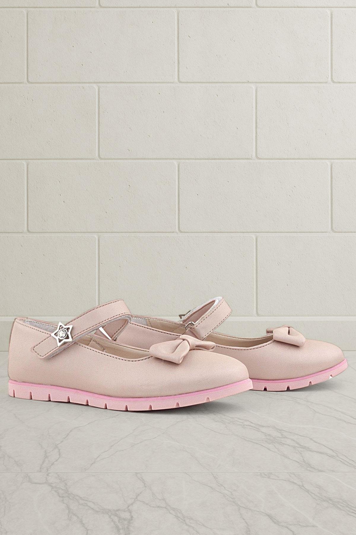 Pudra Fiyonklu Cırtlı Yıldızlı Kız Çocuk Babet - Görsel 2