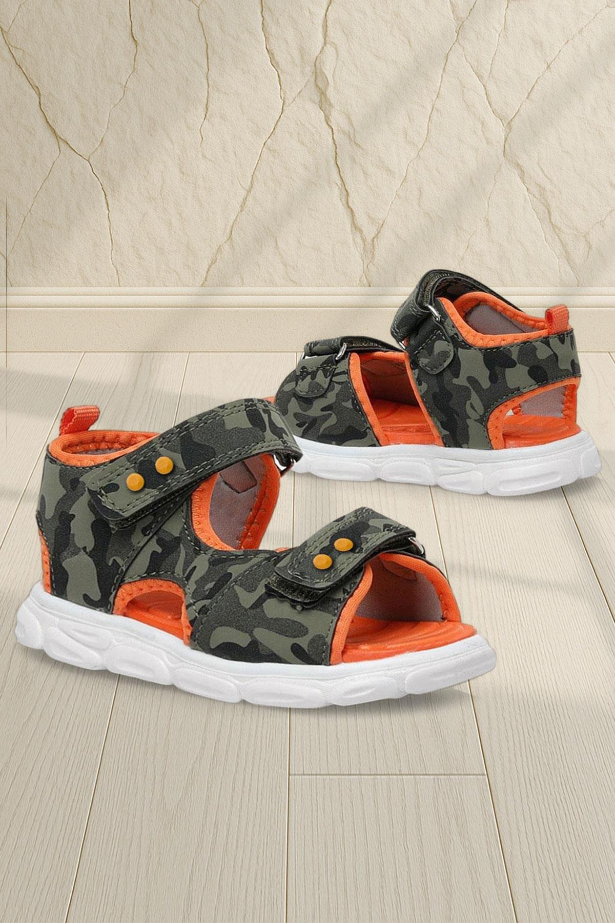 Haki Kamuflaj Desenli Metal Detaylı Cırtlı Bebek Sandalet Ayakkabı - Görsel 2