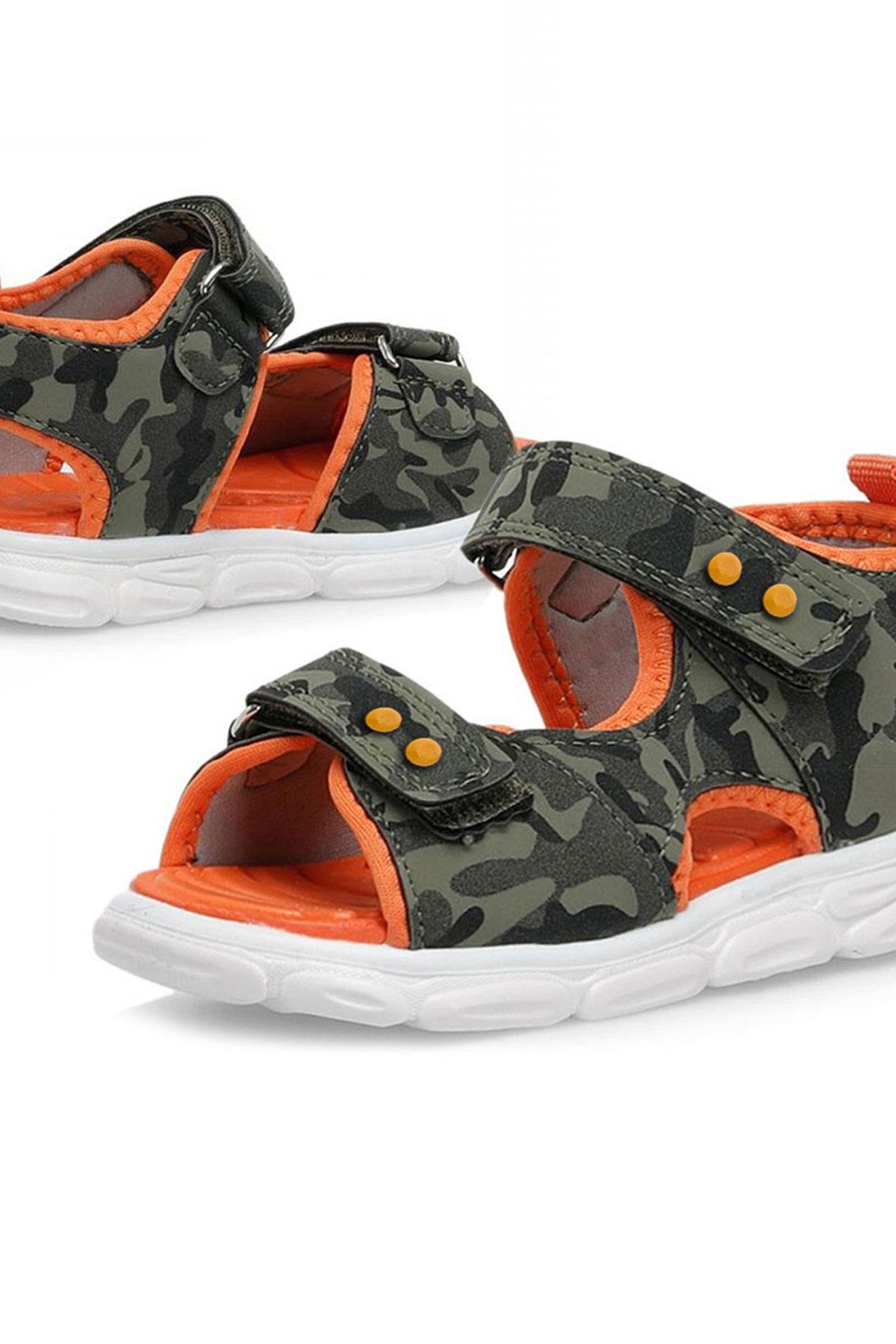 Haki Kamuflaj Desenli Metal Detaylı Cırtlı Bebek Sandalet Ayakkabı - Görsel 8