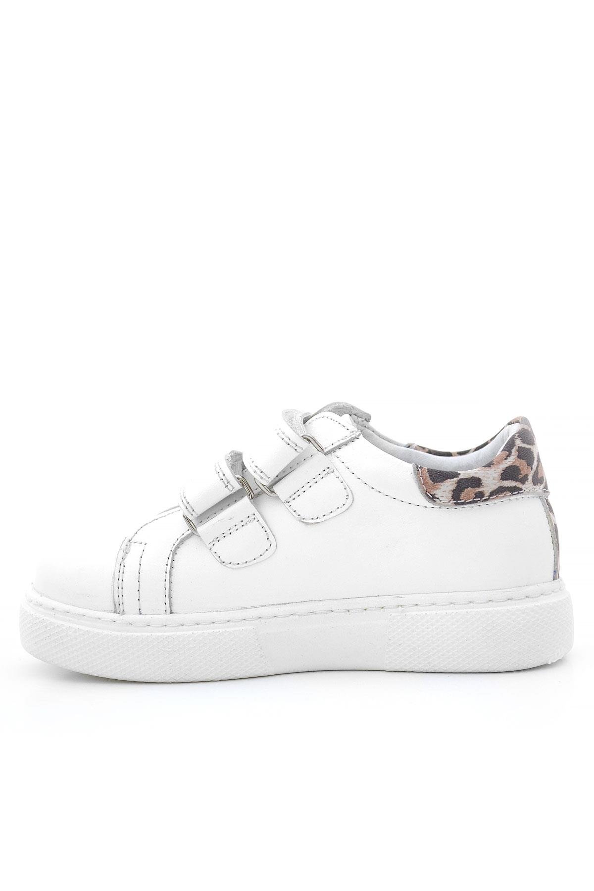 Hakiki Deri Beyaz Cırt Cırtlı Leopar Desenli Kız Çocuk Spor Ayakkabı - Görsel 5