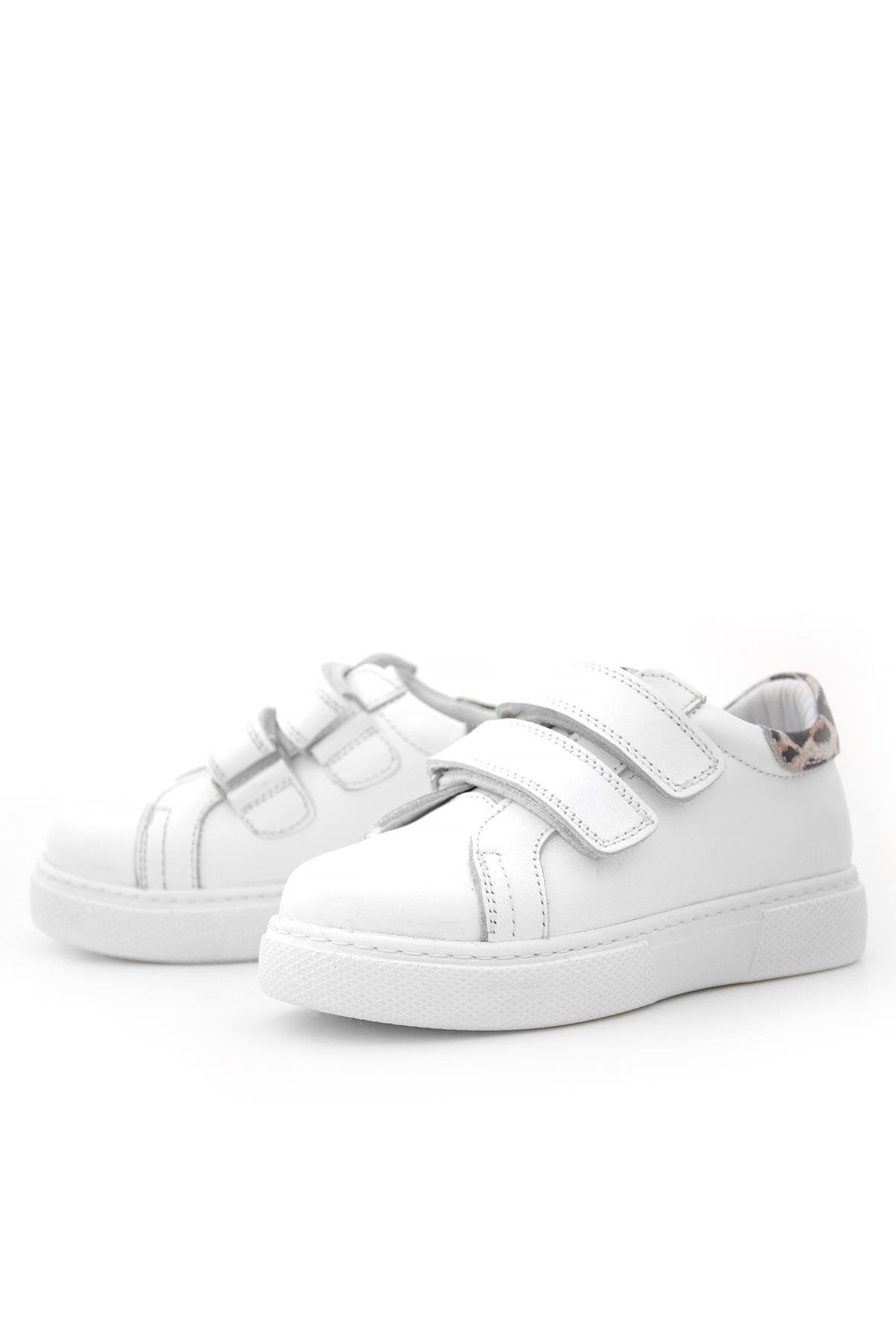 Hakiki Deri Beyaz Cırt Cırtlı Leopar Desenli Kız Çocuk Spor Ayakkabı - Görsel 6