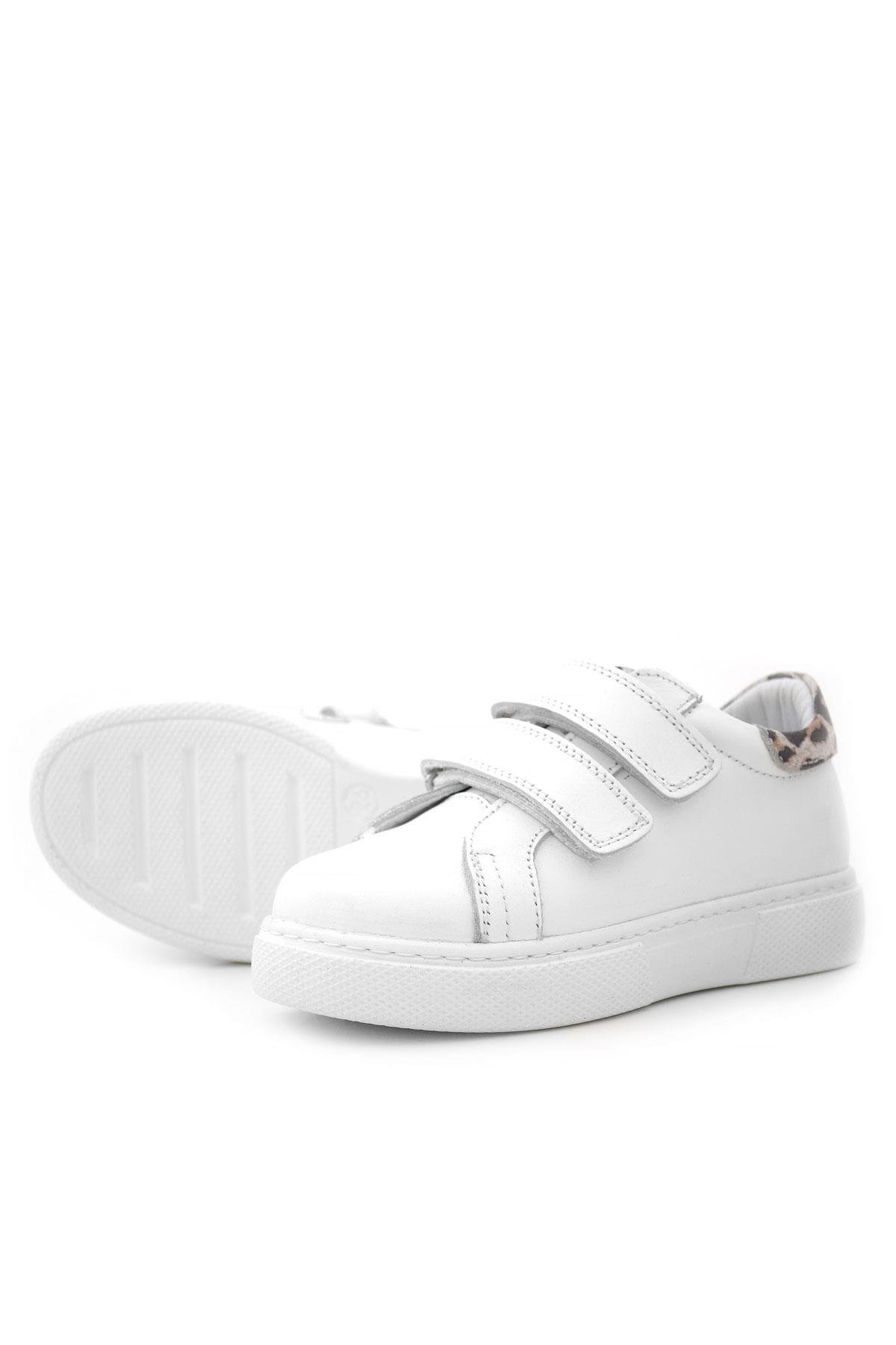 Hakiki Deri Beyaz Cırt Cırtlı Leopar Desenli Kız Çocuk Spor Ayakkabı - Görsel 7