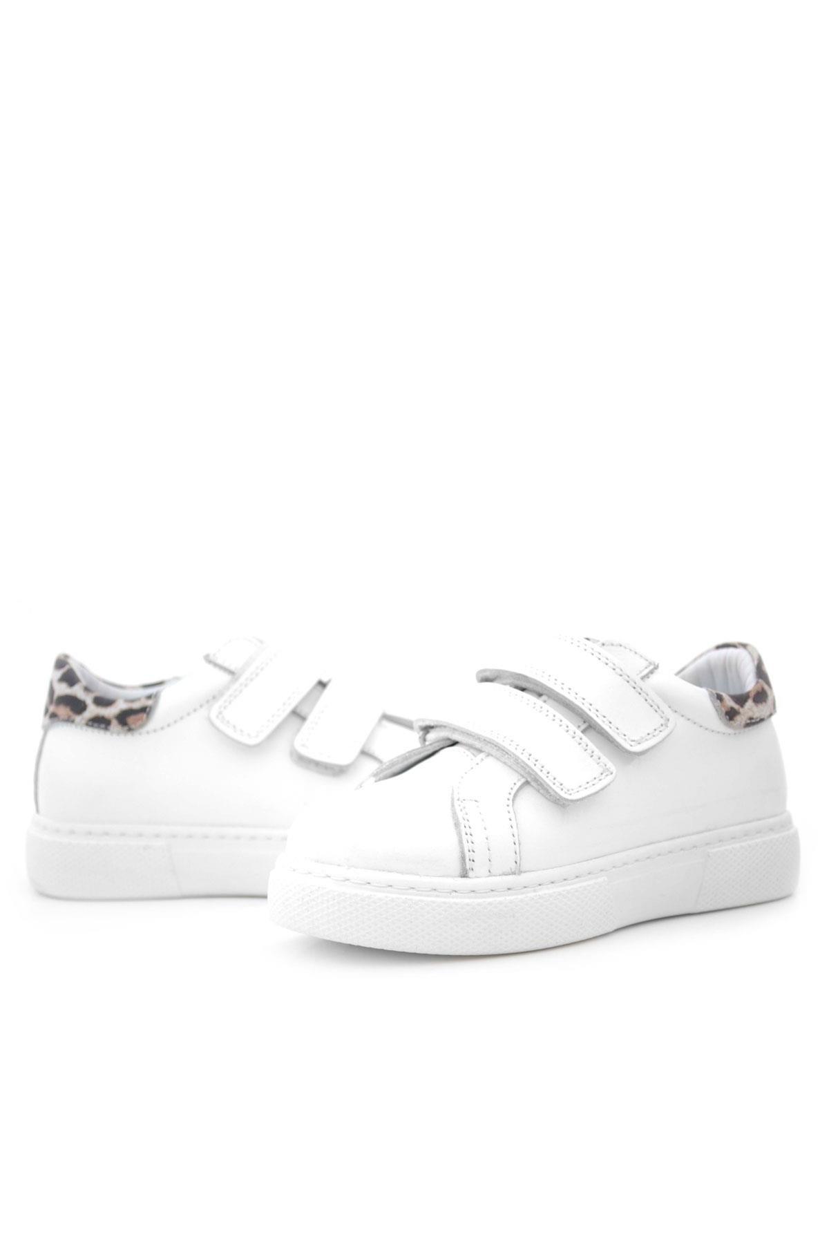 Hakiki Deri Beyaz Cırt Cırtlı Leopar Desenli Kız Çocuk Spor Ayakkabı - Görsel 8