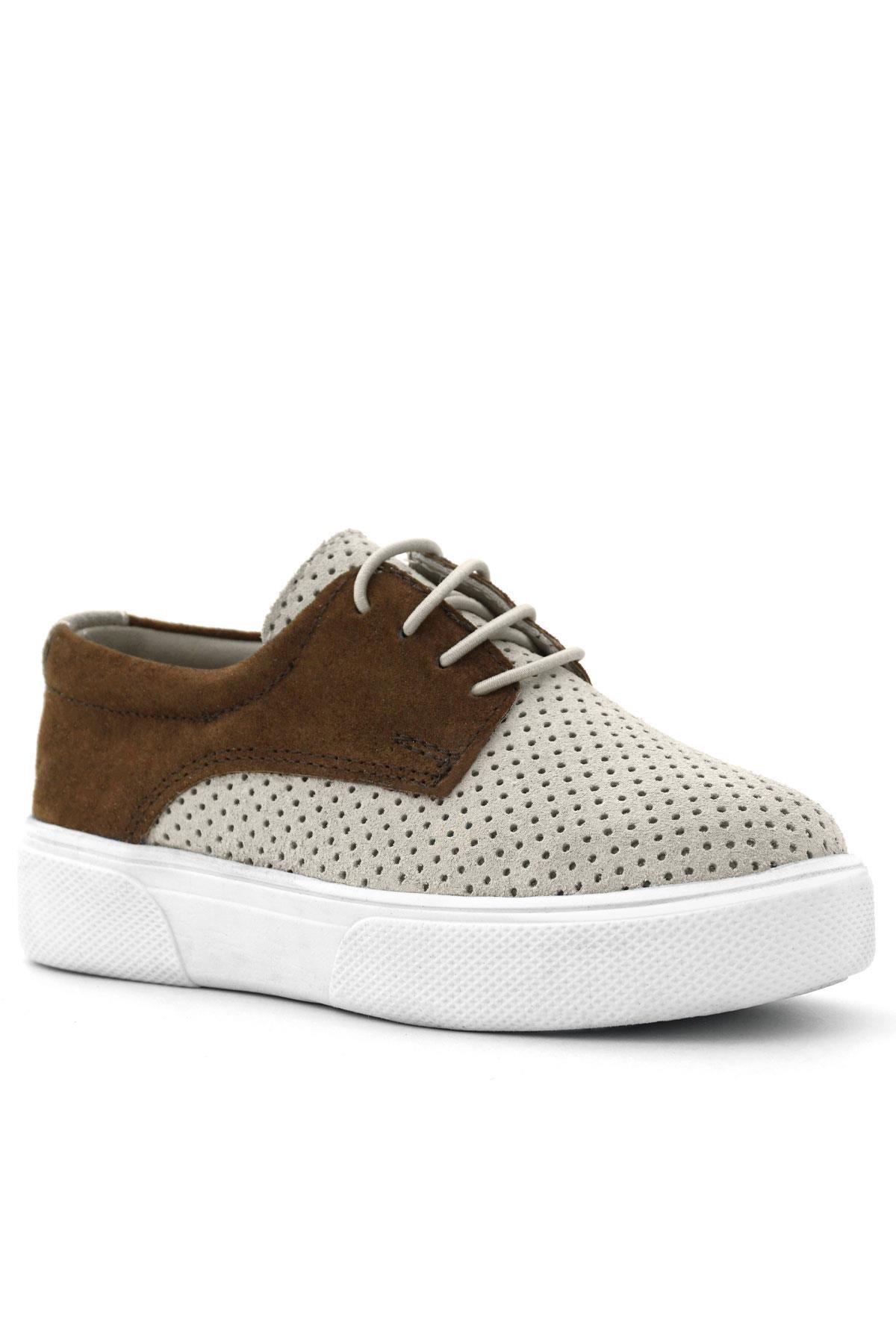 Hakiki Deri Beyaz Taba Lastikli Erkek Çocuk Günlük Ayakkabı - Görsel 3